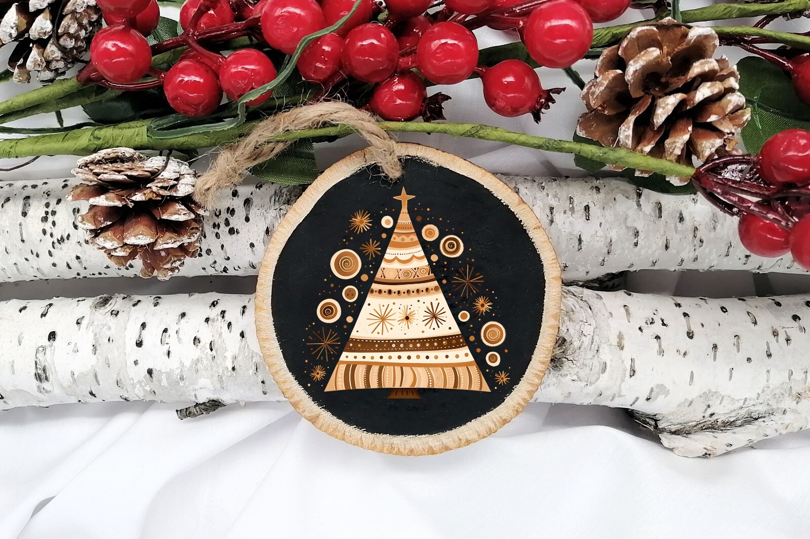 Neutral Christmas Folk Art Tree UV DTF Sticker Transparent Decal