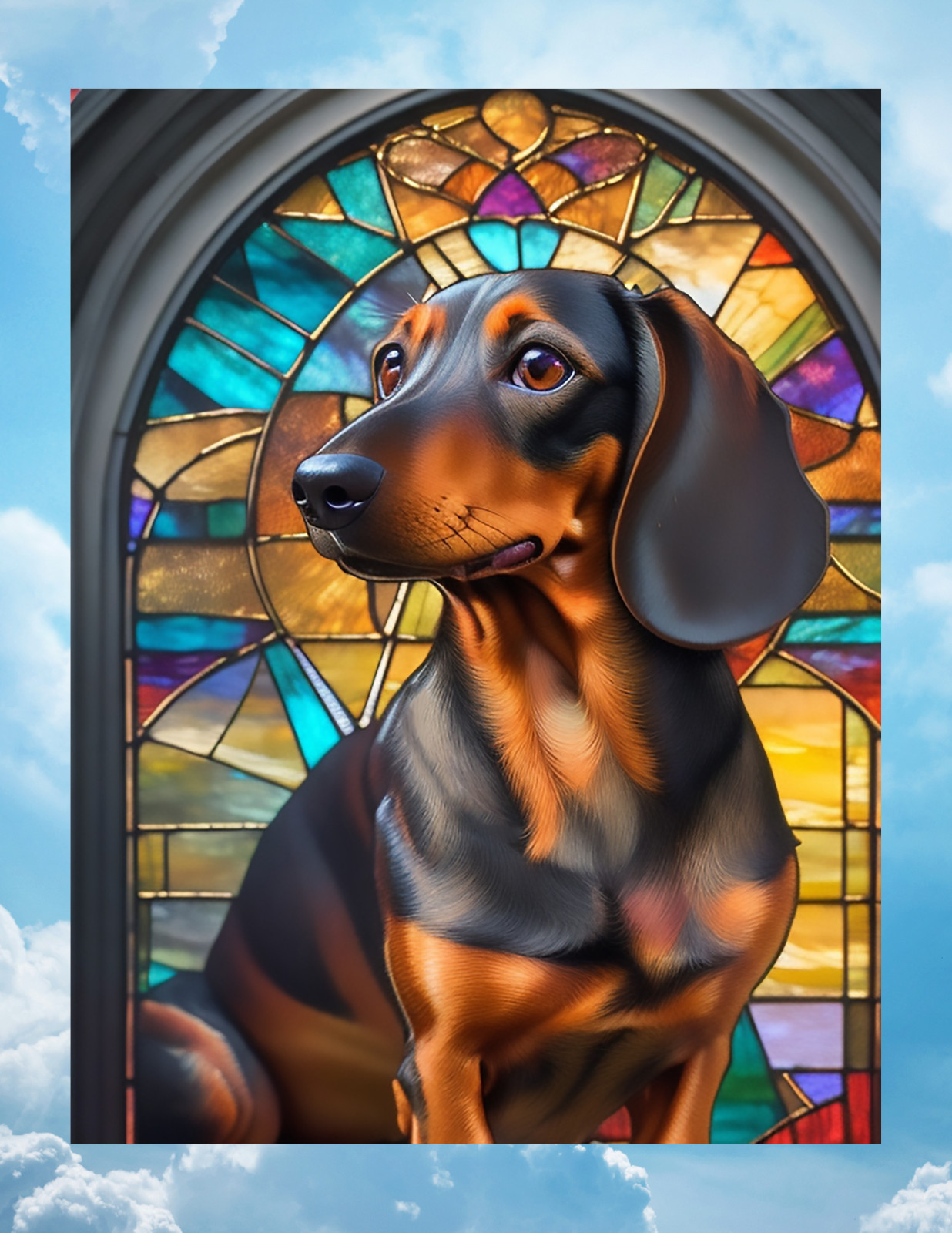 Dachshund Dog Faux Stained-Glass WINDOW CLING Sun-catcher Size 10.5" Vinyl