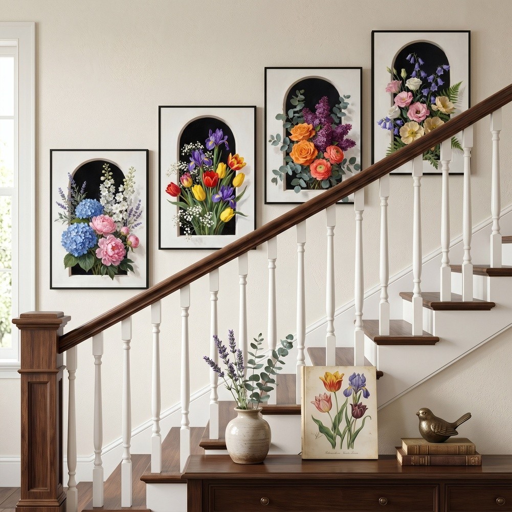 Arch Window Floral Wall Art 4 Pack Canvas Prints 11.81×15.74in Indoor Decor