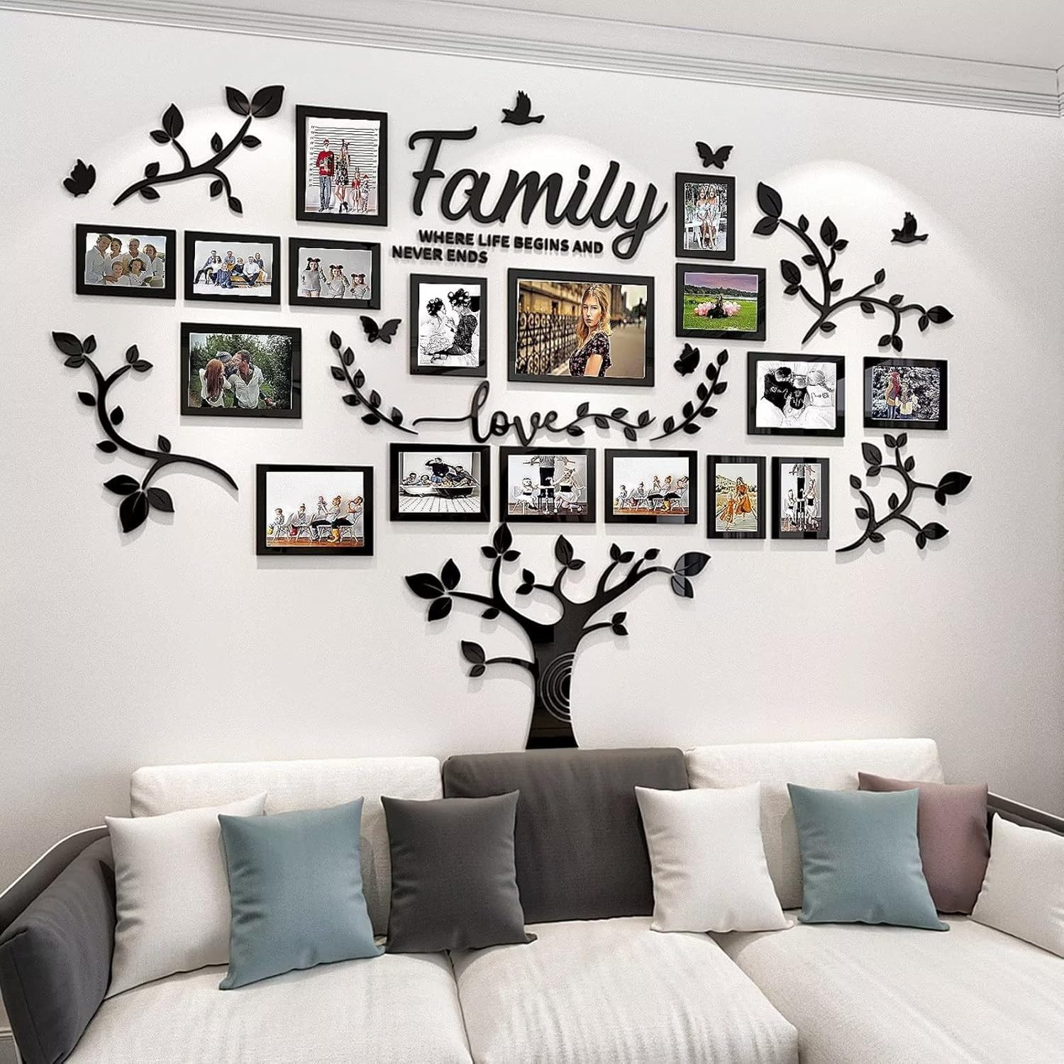 Wall Decor Living Room Family Tree Wall Decor Sticker 3D Picture Frames Collage