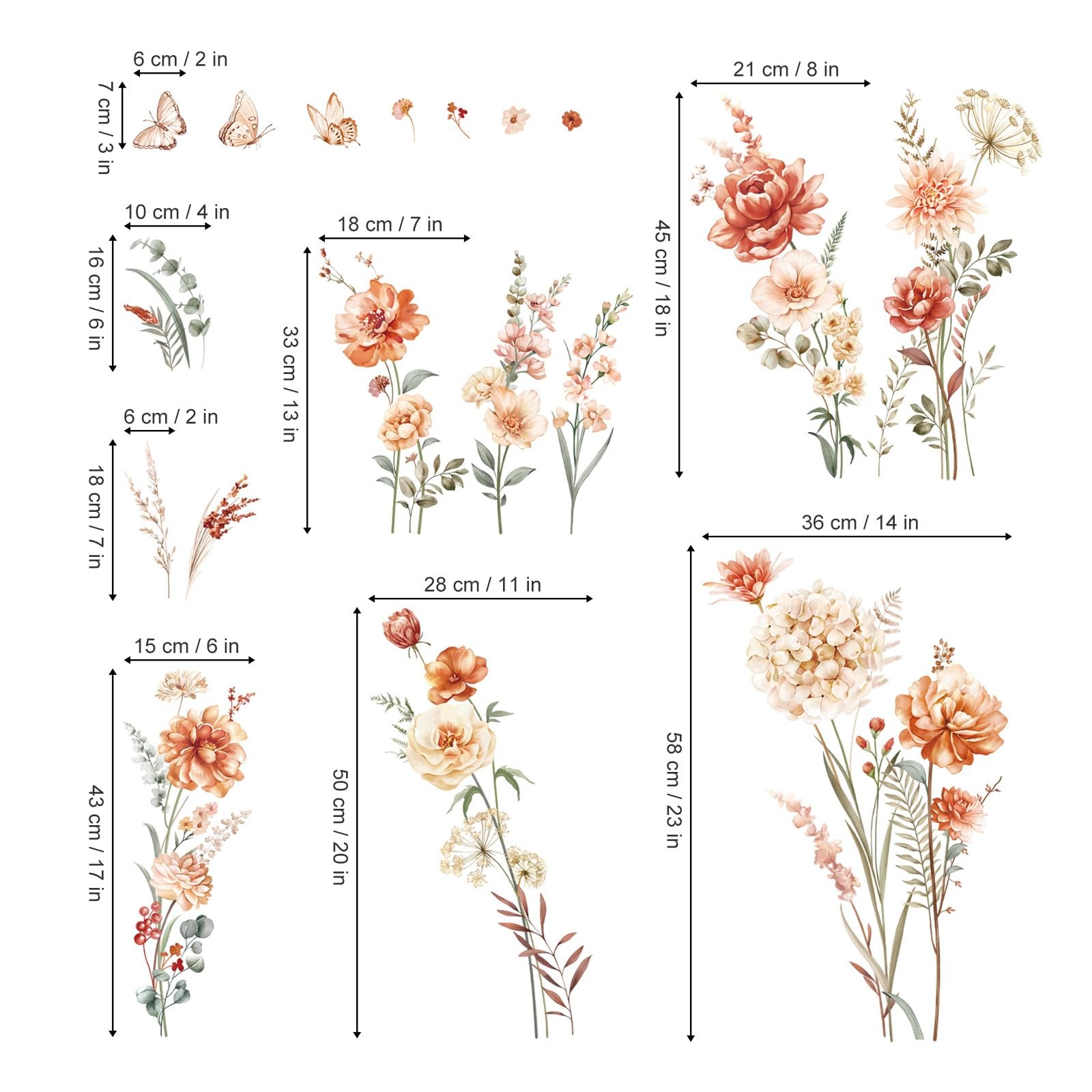 Boho Flower Wall Decals Wildflower Garden Floral Grass Wall Stickers Girls Be…