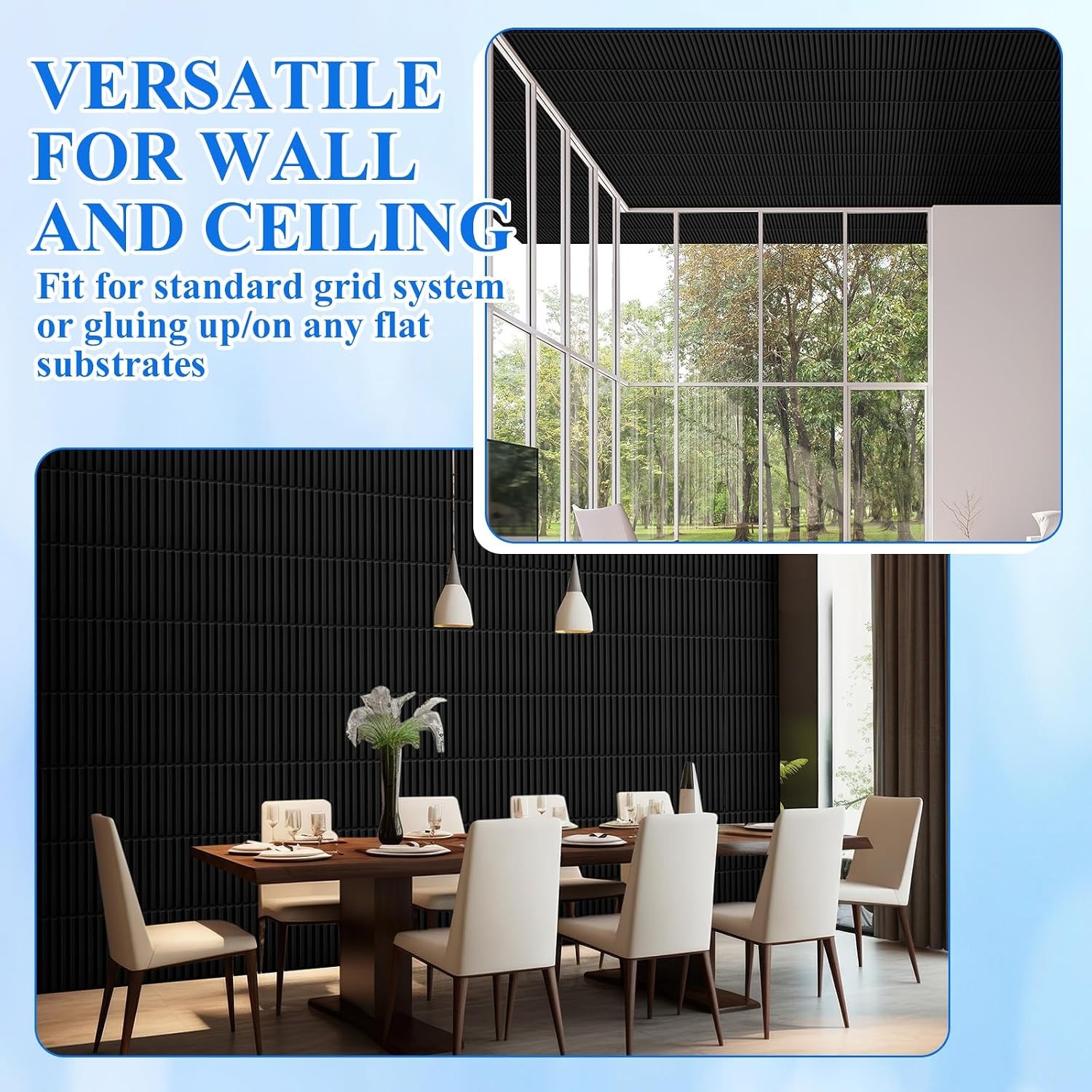 60 Pcs 3D Wall Panels Interior Wall Decor 12"x12" Fluted Textured Black Accent
