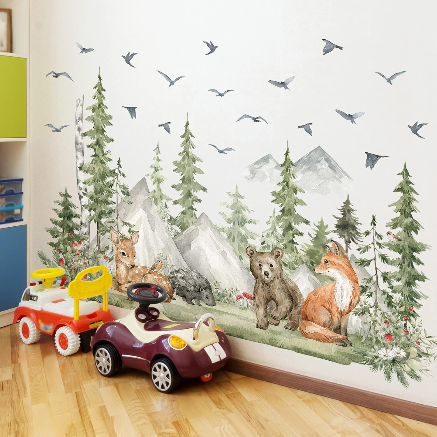 Amaonm 4 Sheet of 12X36 Inch Giant Mountain Forest Tree Wall Decal Woodland Deer