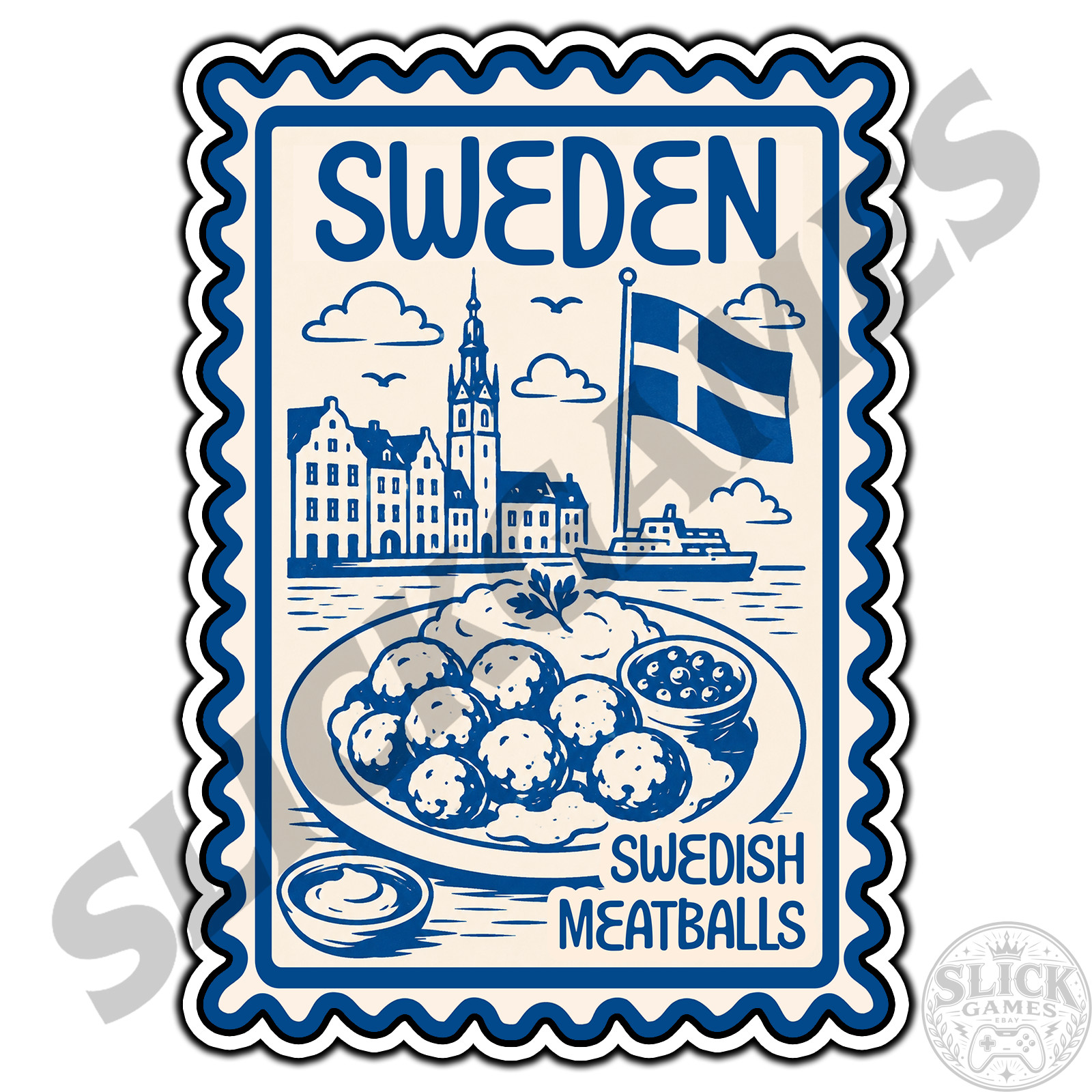 Sweden Swedish Meatballs Travel Postage Stamp Sticker #1 Waterproof Vinyl Decal