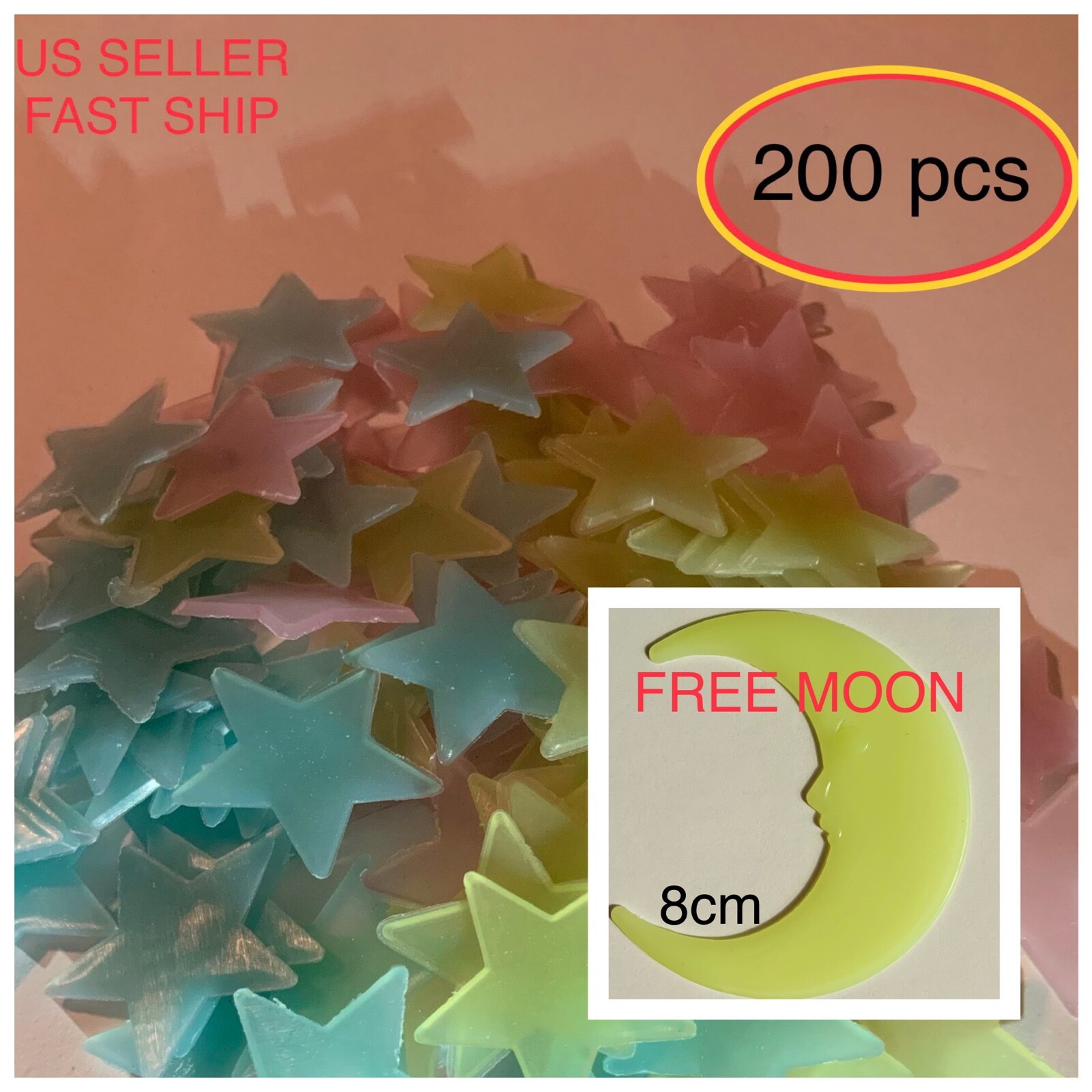 200pcs Glow In The Dark Stars Plastic Stickers Decor Kids Bedroom FREE 🌙 MOON