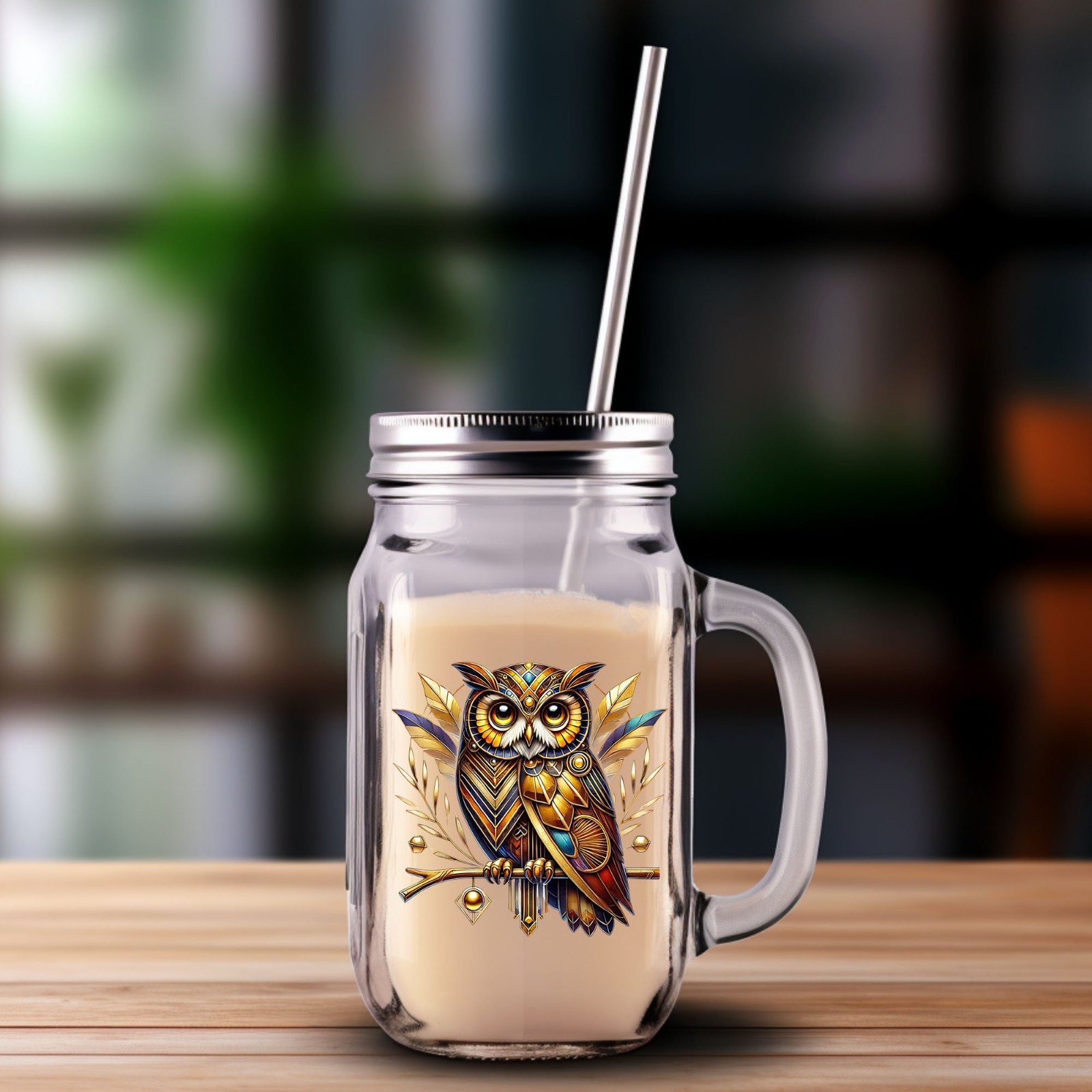 Art Deco Owl UV DTF Transparent Sticker / Decal