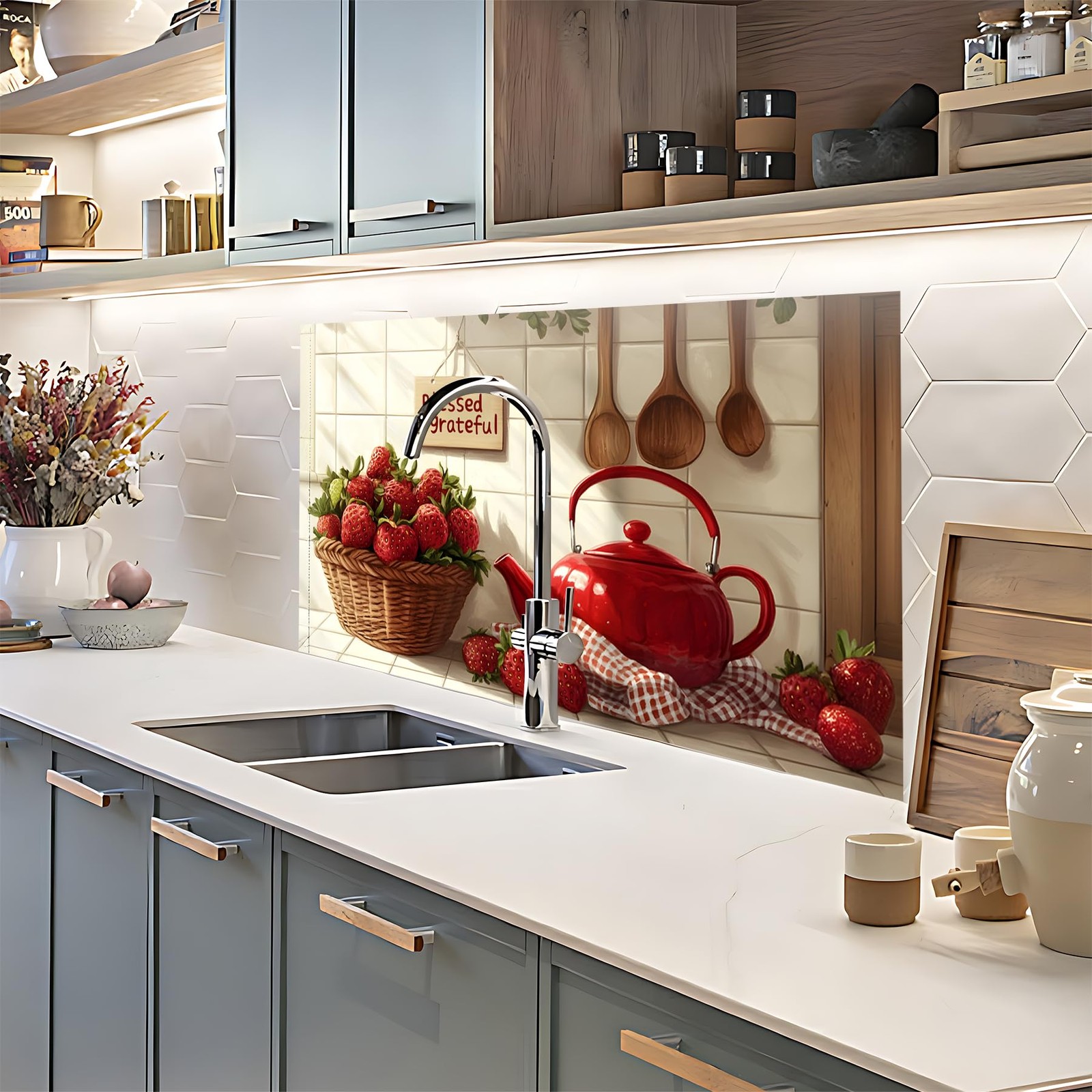Red Kitchen Backsplash for Stove, Waterproof & Oil-Proof Kitchen Wallpaper St…