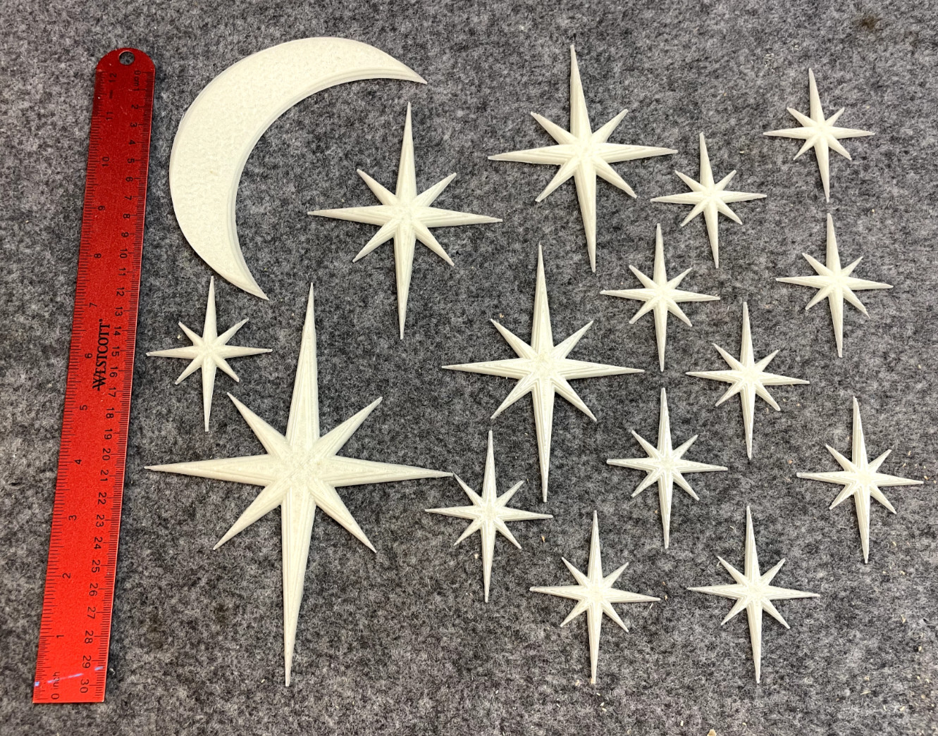 Glow-in-the-Dark Moon & Stars, Wall Art. Blue/Green Color 3D PLA Plastic