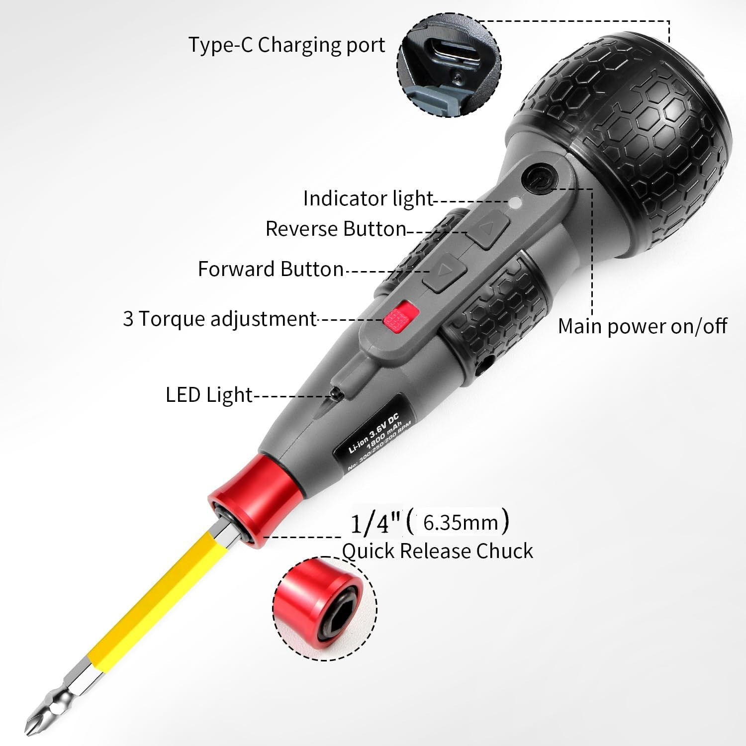 Upgraded 3.6V Cordless Electric Screwdriver, 3-Speed Torque Control, Electric…