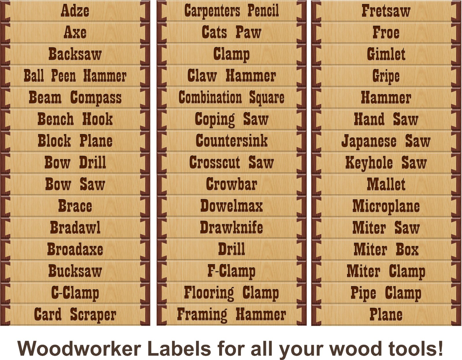 Organizer Labels for Wood Tool Drawers & Cabinets – Master Woodworker 10 PC Set