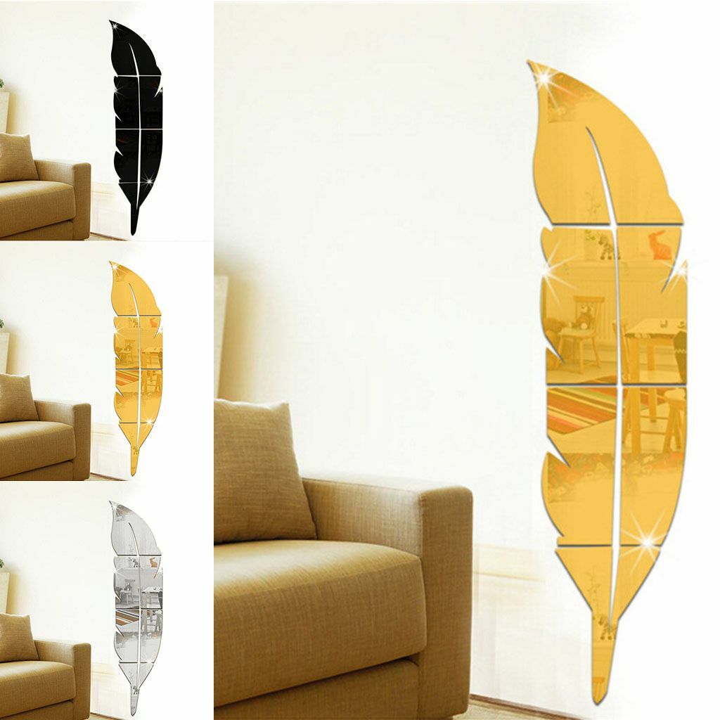 3D DIY Removable Feather Mirror Home Room Decal Vinyl Art Stickers Wall Decor US