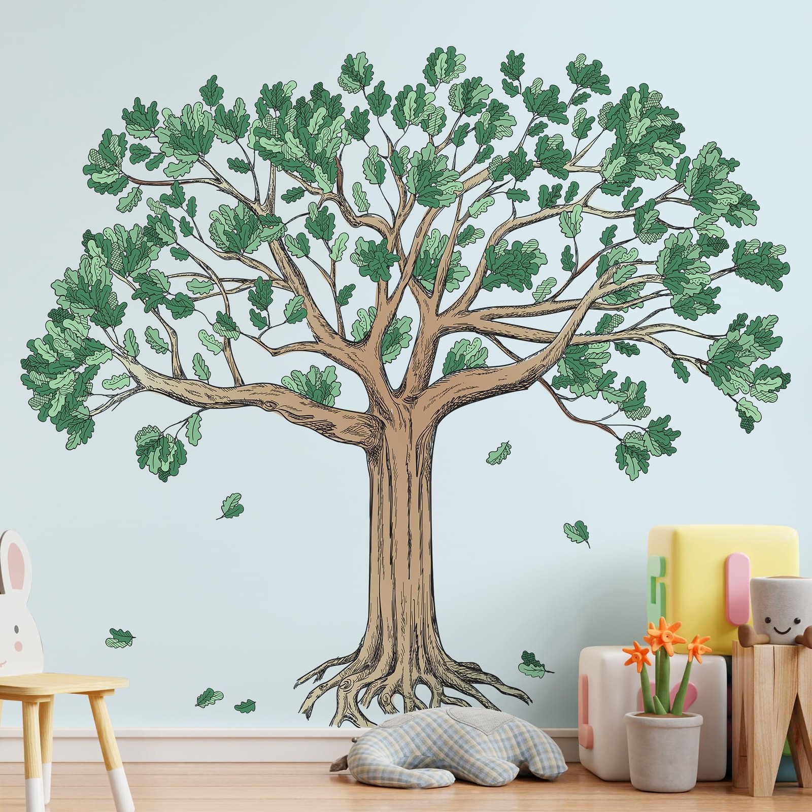 Amaonm Large Family Tree Wall Decals 4 Pack 12×36 Inch Brown Trees with Green…