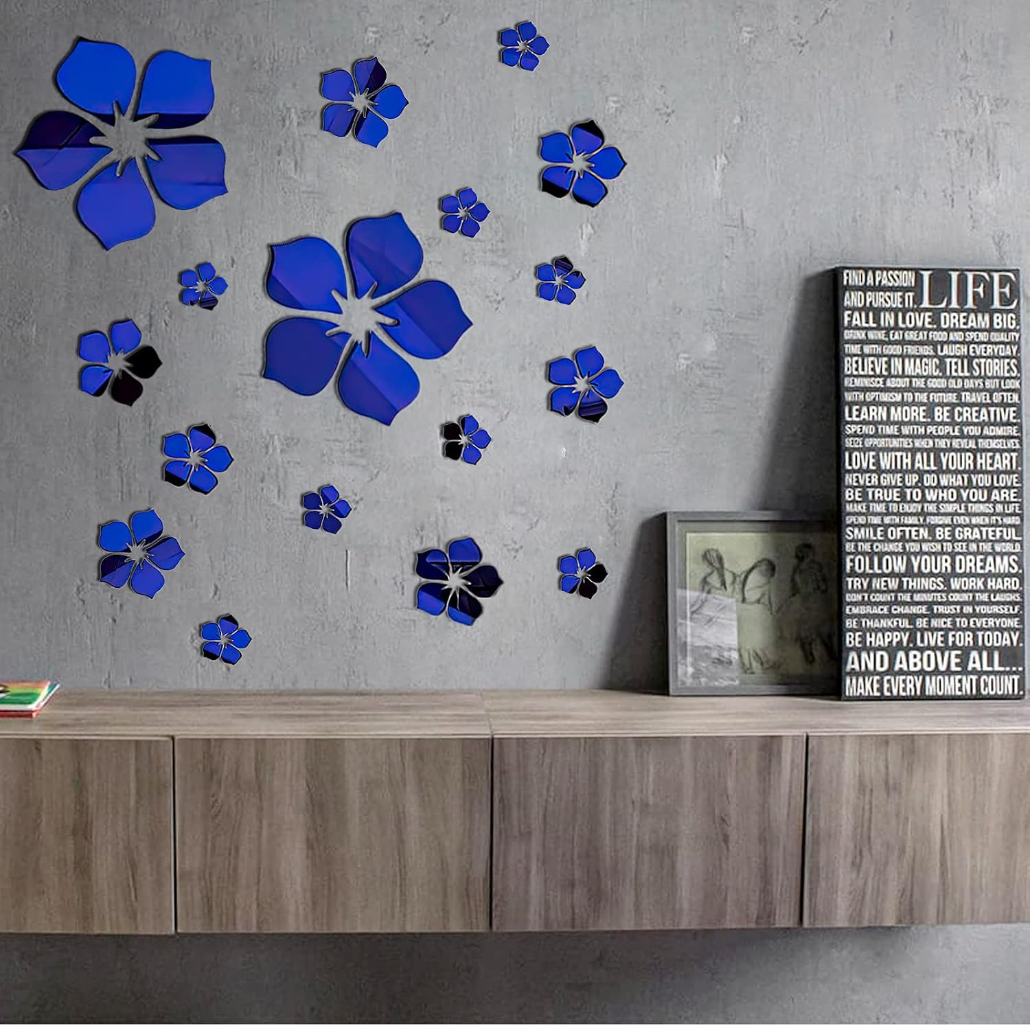 Acrylic Mirror Floral Wall Stickers Self Adhesive Mirror Wall Decor Removable Mi