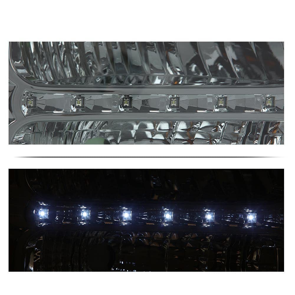 Ford F250-F550 05-07 LED Point Style Headlamps Smoky Lens Chrome Amber DRL BAR
