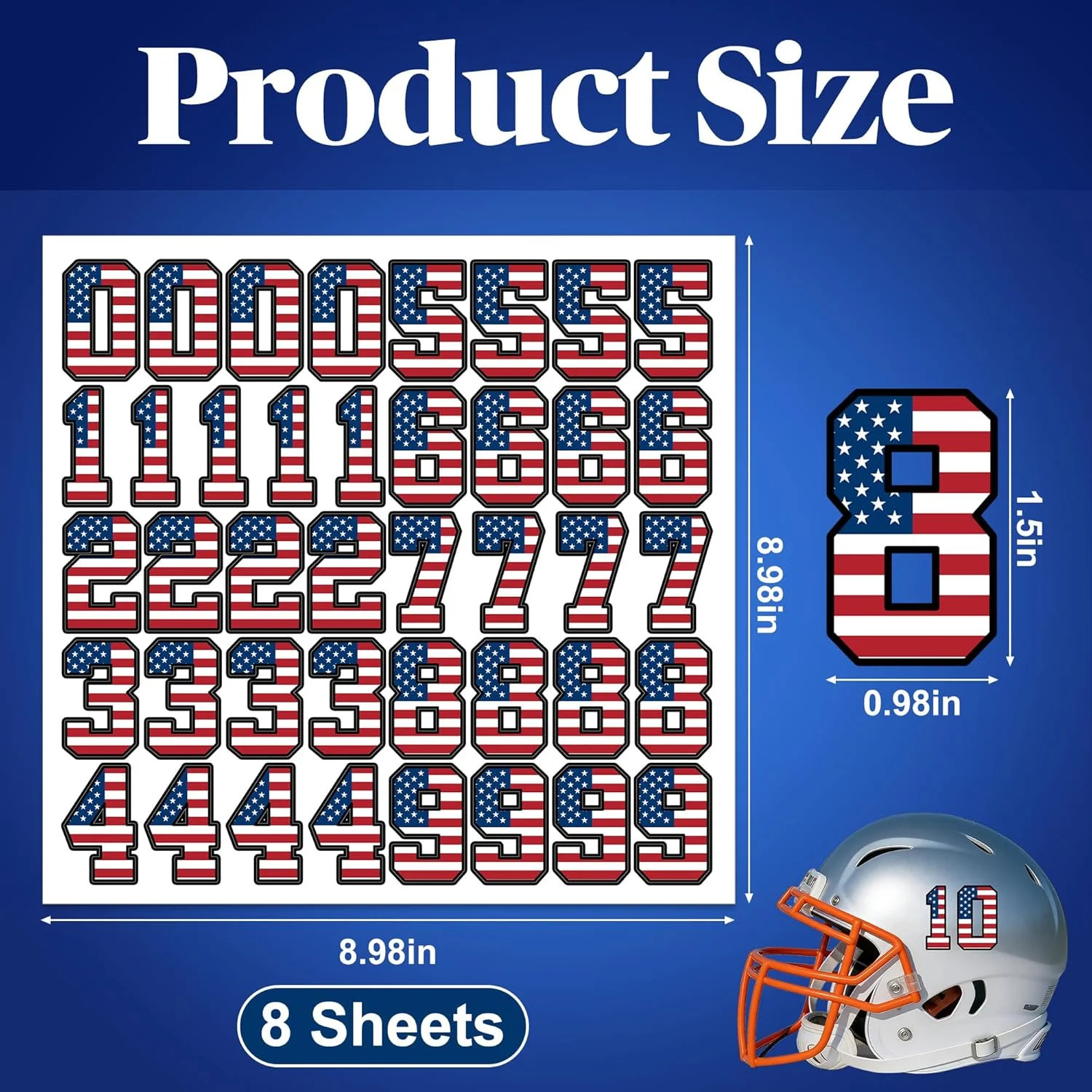 328 Pcs American Flag Helmet Number Stickers, Red White Blue Patriotic Sports He