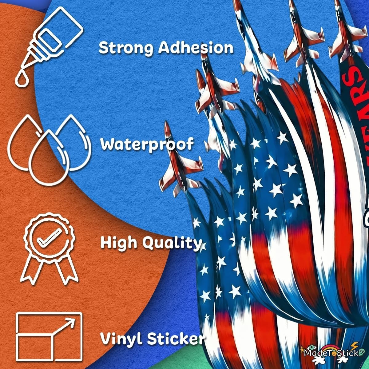 America 250 USA 250th Anniversary Patriotic Flag Jets 2-Pack Vinyl Decal 5"x4.3"
