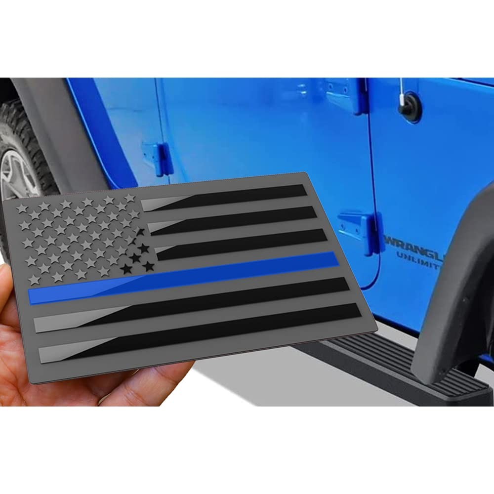 3 Pack Metal American Flag Emblem Decal,Thin Blue line Sticker (Thin Blue Line)