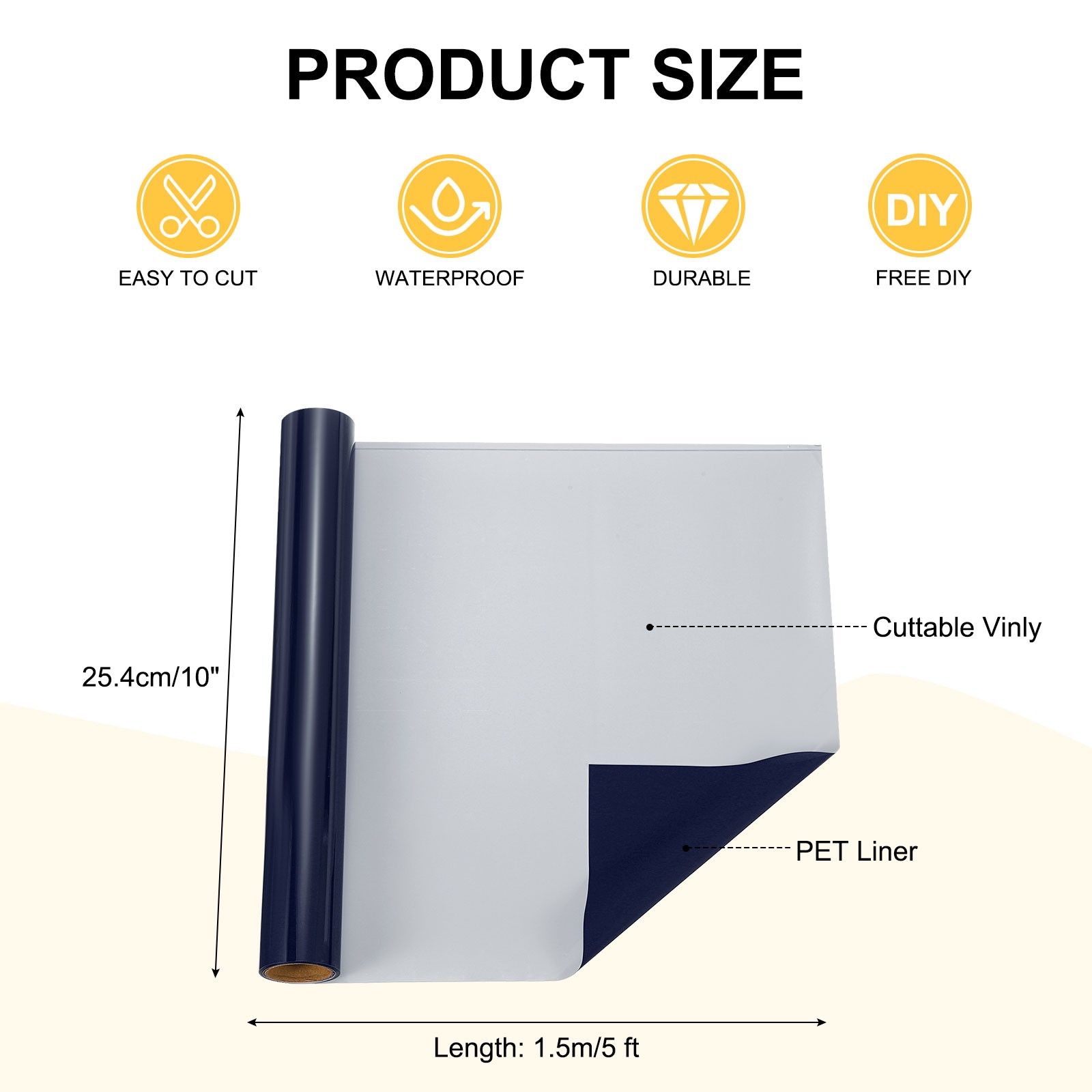 Dark Blue Permanent Vinyl, 10 Inch x 5ft Vinyl Roll