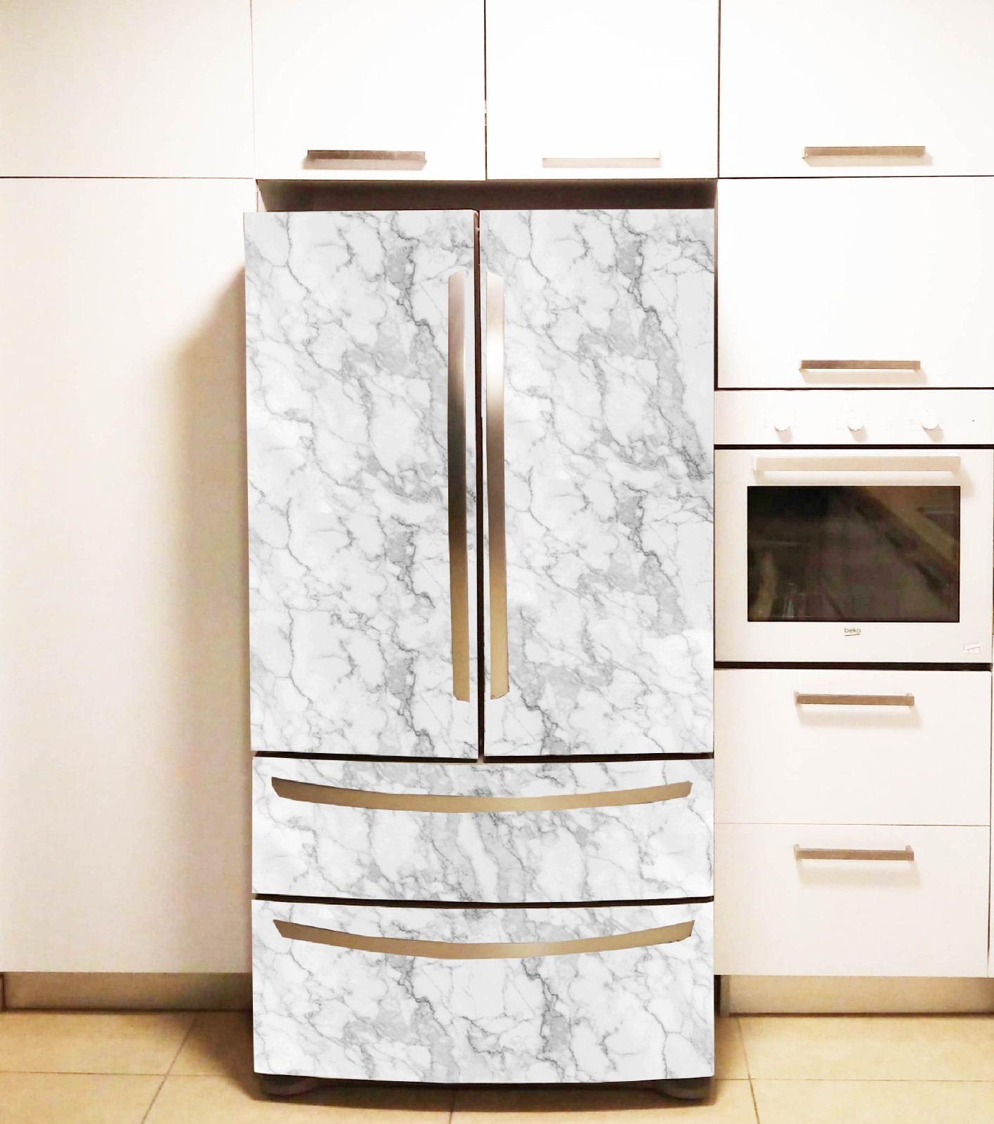 Seamless Marble Effect Fridge Wrap Removable Vinyl Refrigerator Cover