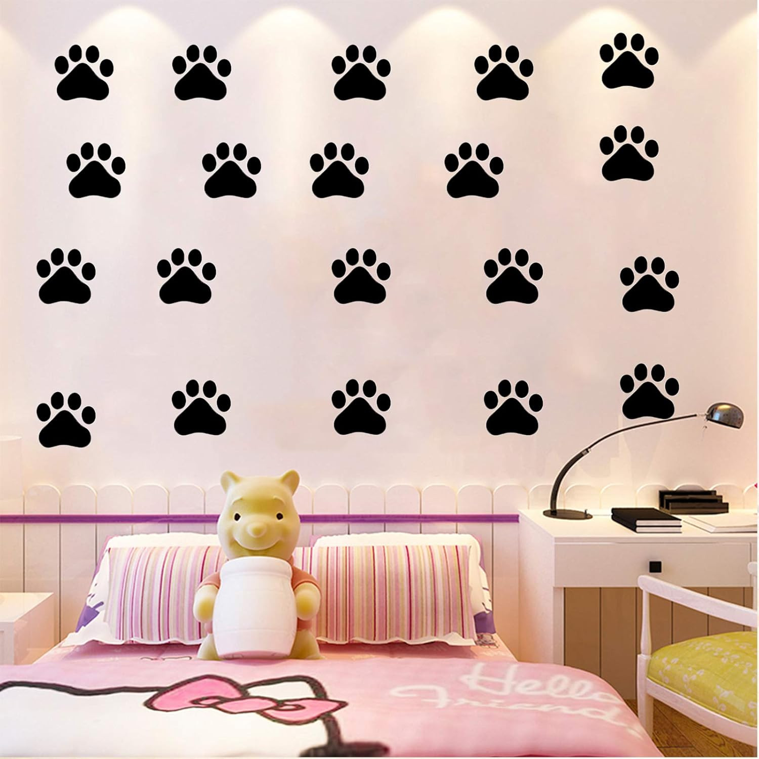 24 Pcs Large Dog Footprints Wall Decal Vinyl Stickers, Removable Lovely Animal P
