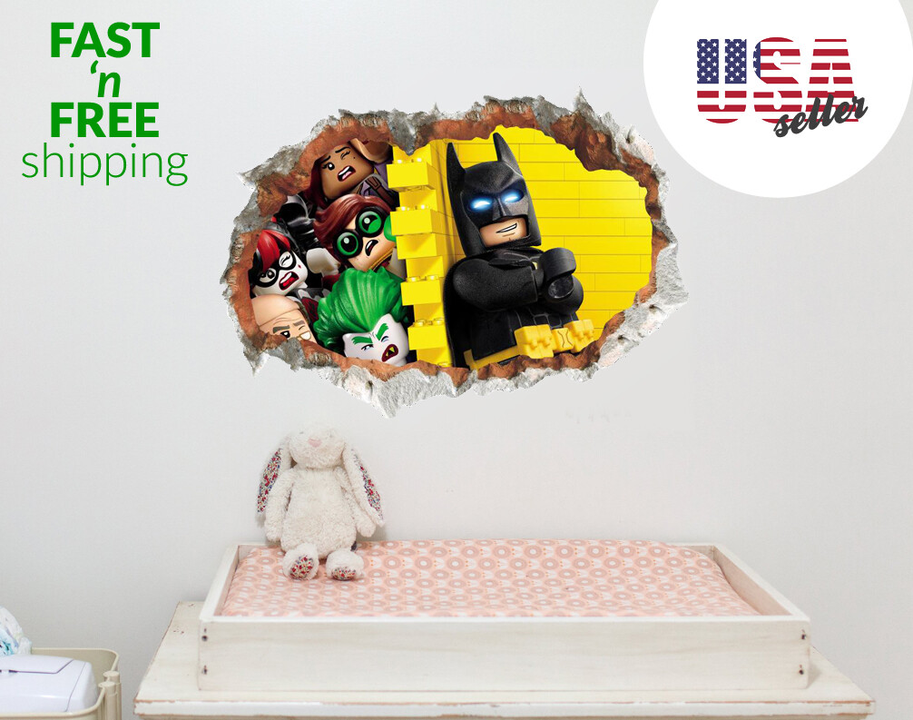 Large Lego Batman Wall Sticker Removable Decal Kids Nursery Decor USA FAST SHIP