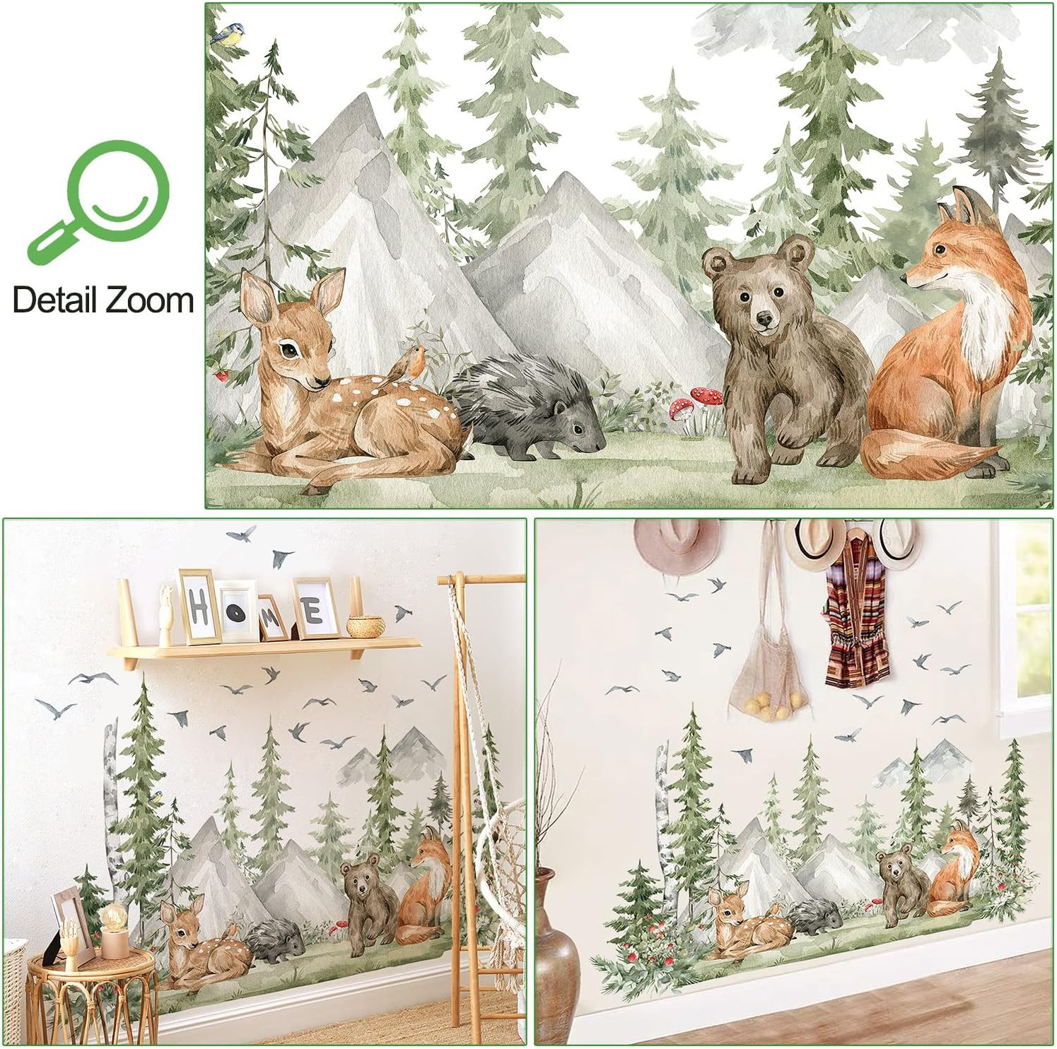 Amaonm 4 Sheet of 12X36 Inch Giant Mountain Forest Tree Wall Decal Woodland Deer
