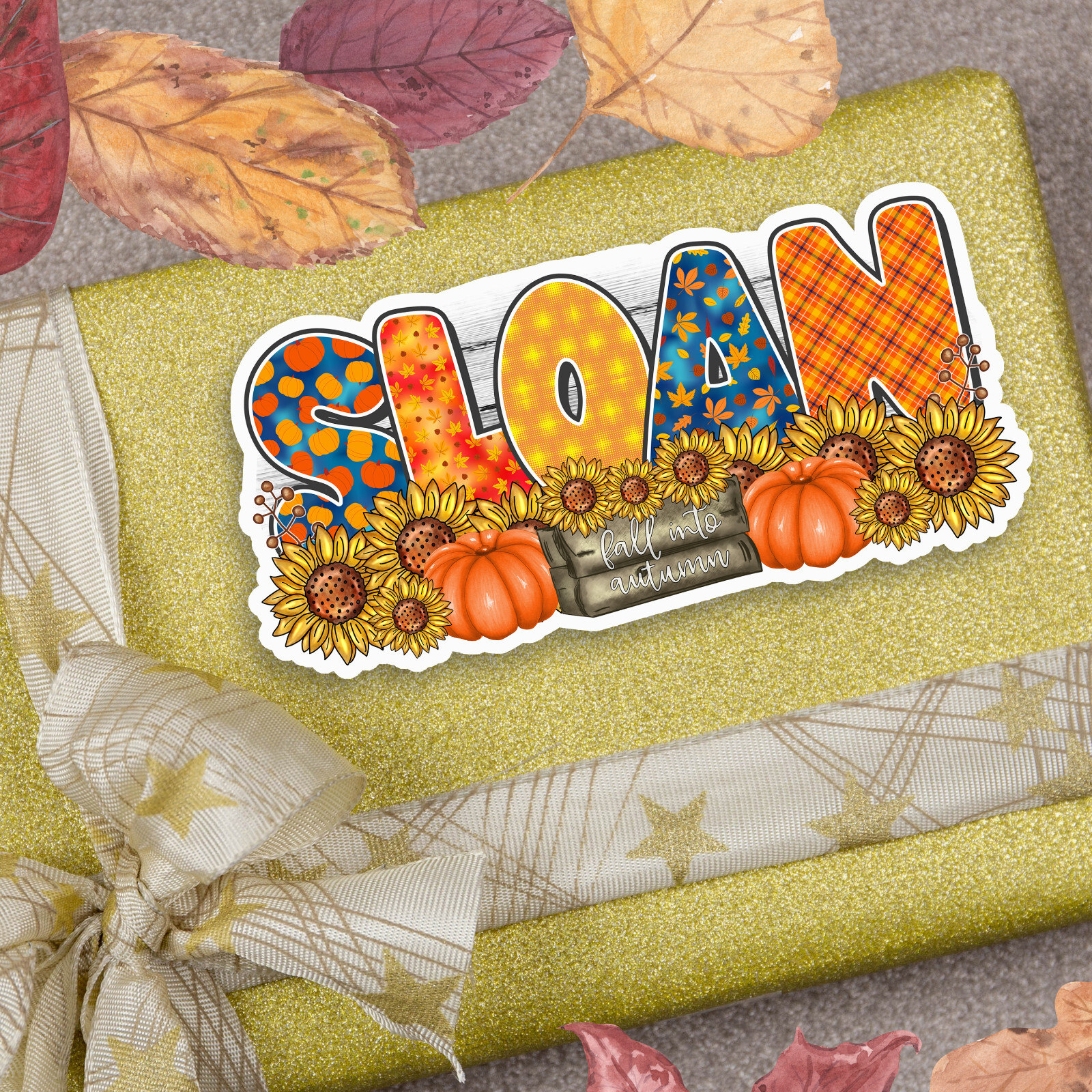 Custom Name Sticker Vinyl Decal Fall Harvest Seasonal Autumn Personalized Gift