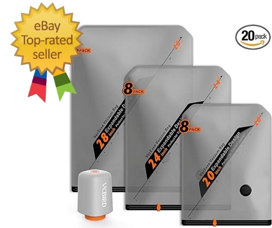 Rechargeable Wireless Pump Travel Storage Bags Set – 20 Pack Portable Space Save