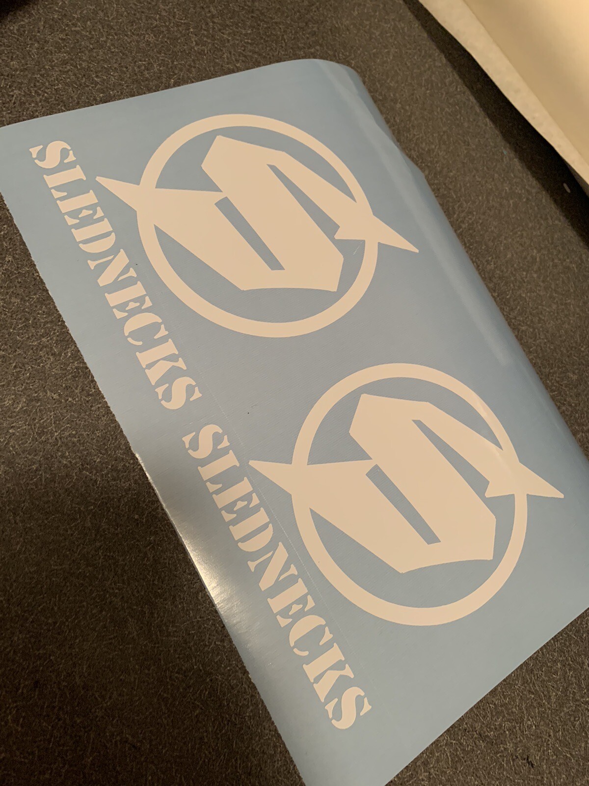 Slednecks Snowmobile vinyl stickers decal PAIR OF TWO Trailer White 10”