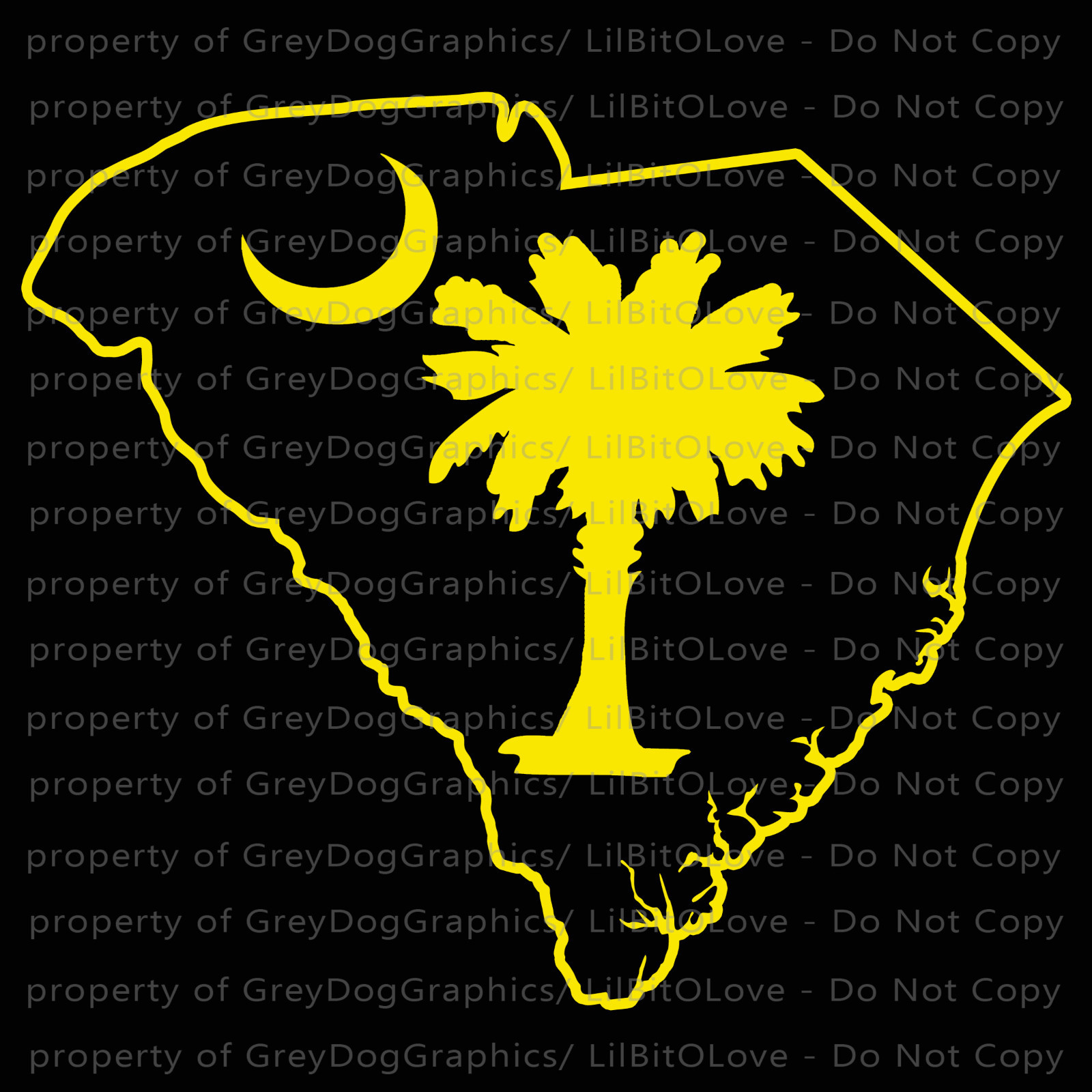 State of South Carolina Outline with Palmetto and Moon Vinyl Decal Sticker