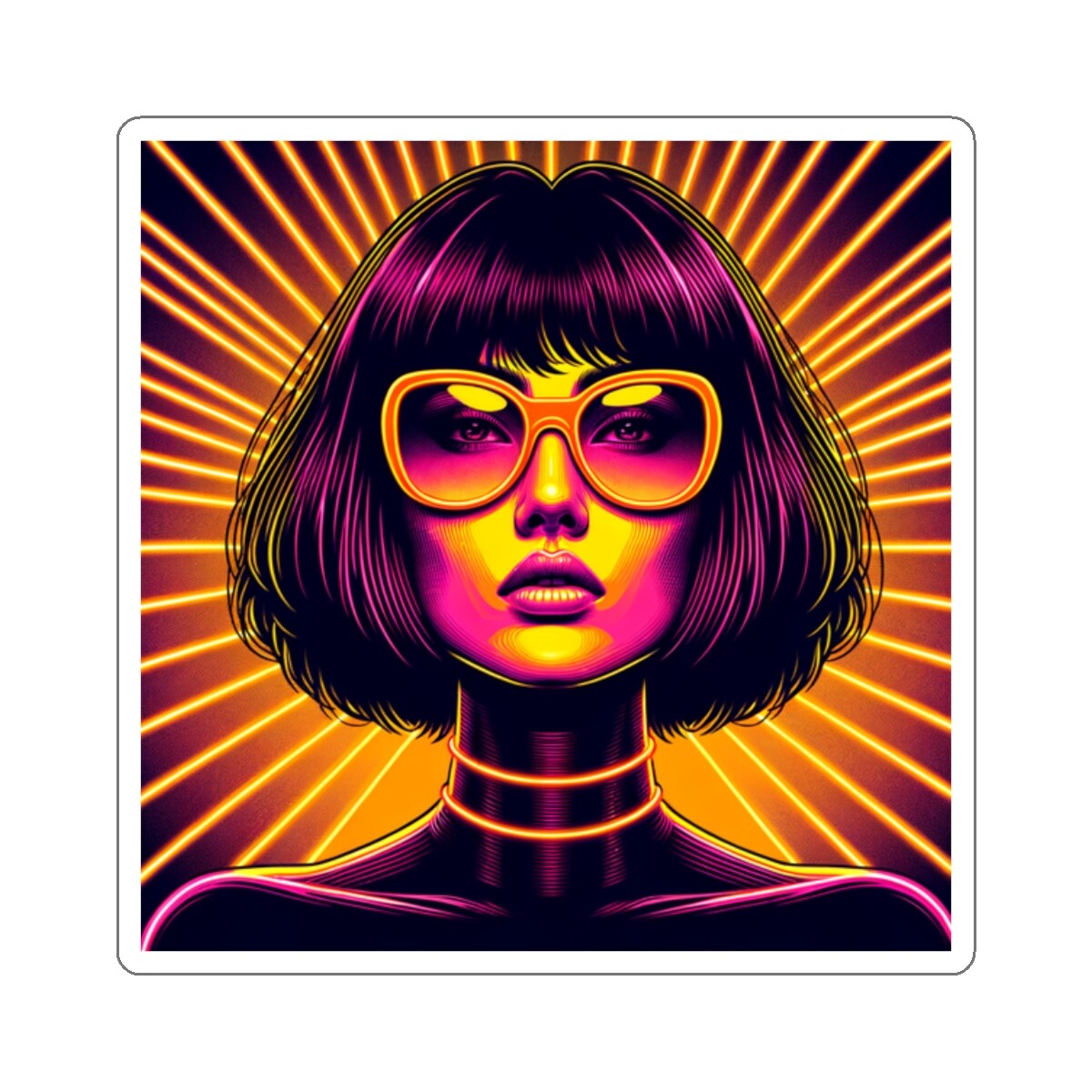 Sticker Neon Pop-Art Portrait Woman Sunglasses 2×2 3×3 4×4 6×6