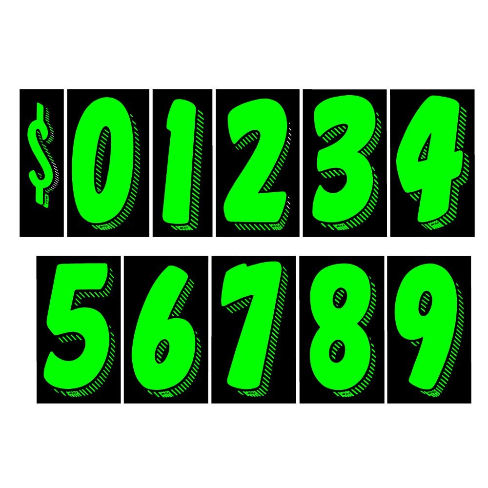 7 1/2 Vinyl Number Decals, Windshield Pricing Stickers, Chartreuse Car Lot Pr…