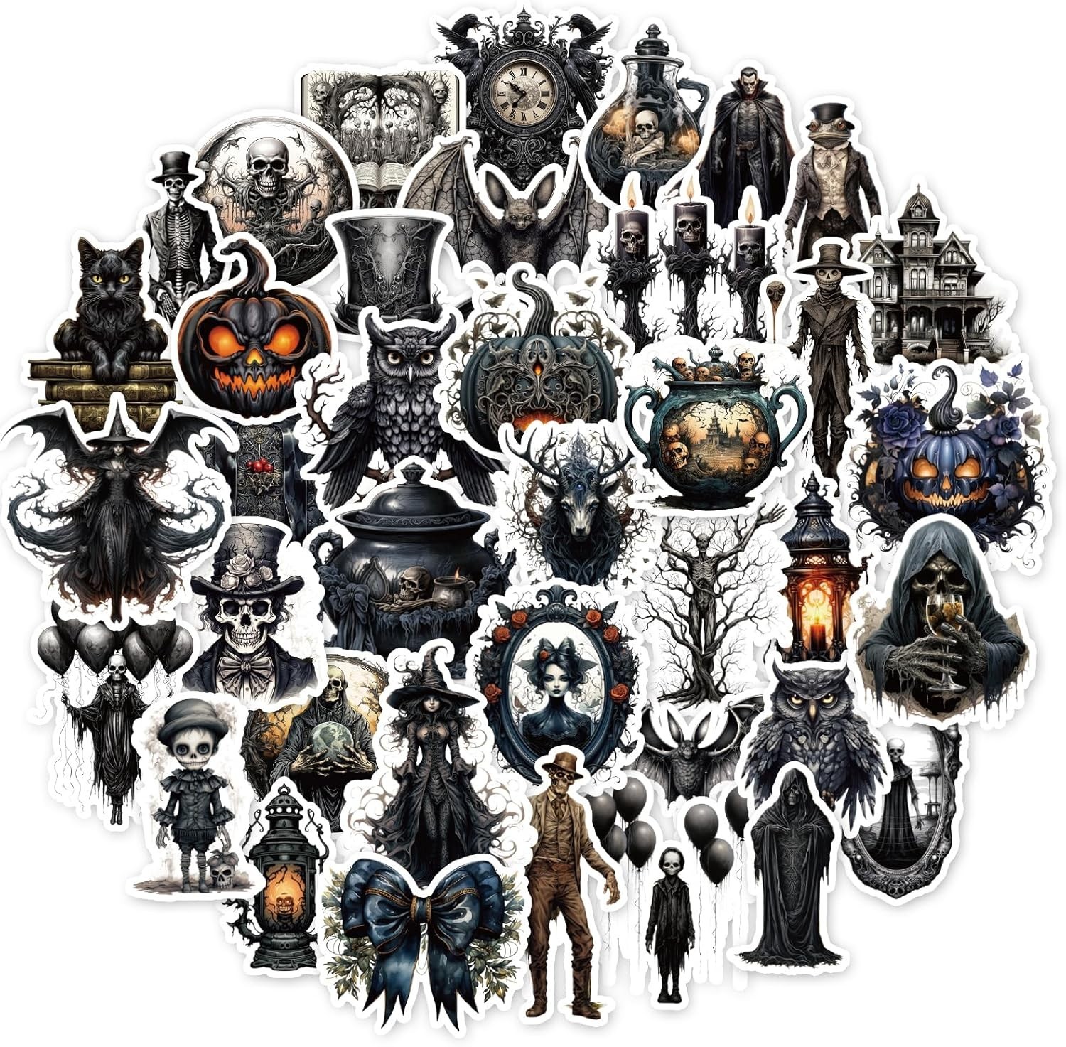 Goth Sticker Lot 100 Stickers Horror Halloween Gothic Skulls Cats Pumpkins More!