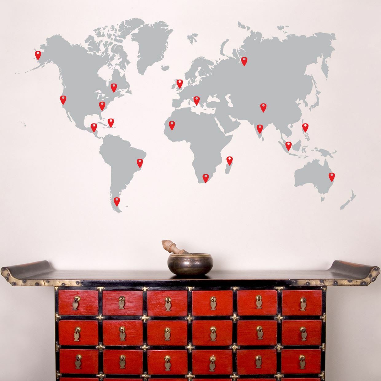 World Map Vinyl Wall Decal Sticker. Includes Location Pins. Office Wall Map #873