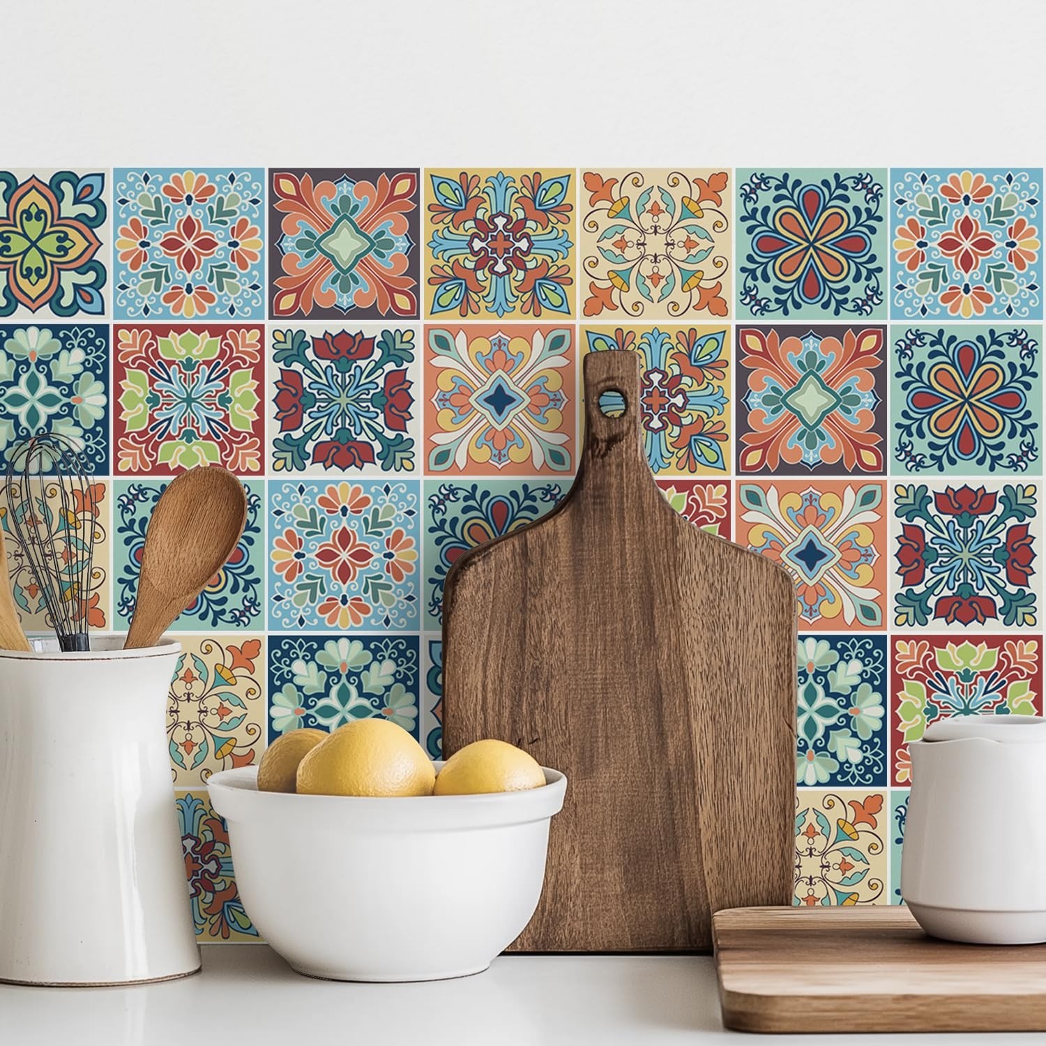 30 Pack, 4×4 Inch Colorful Bohemian Tile Stickers, Peel and Stick Patchwork V…