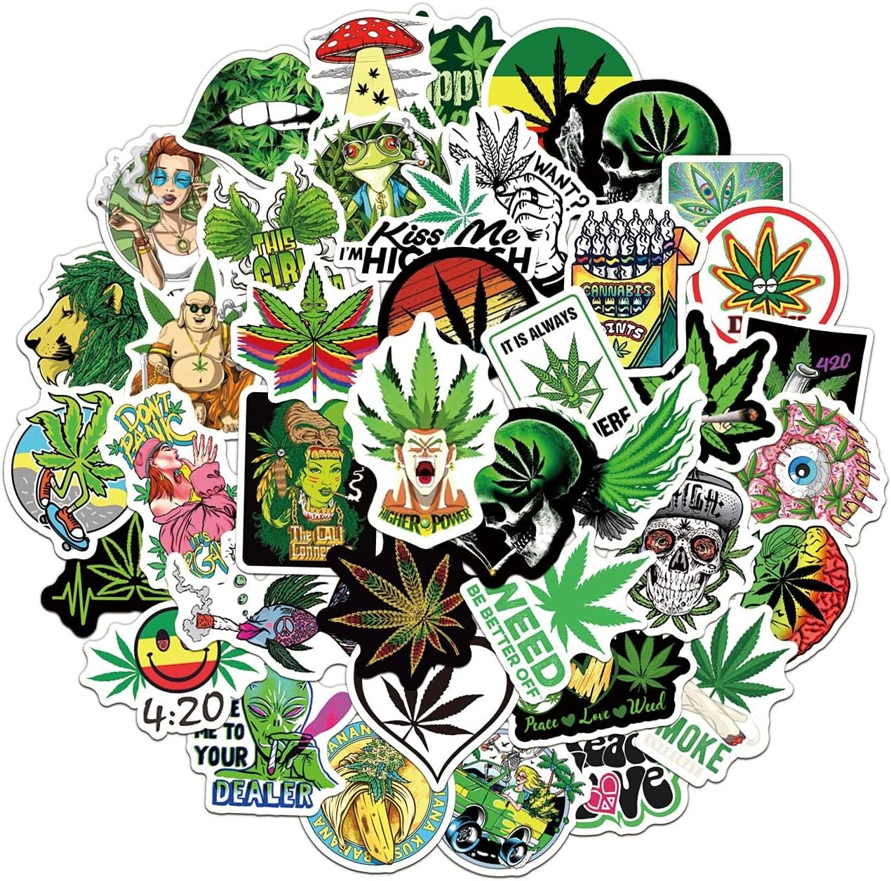 200pcs Weed Stickers 420 Funny cannabis Character Smoking Marijuana Hippie Decal