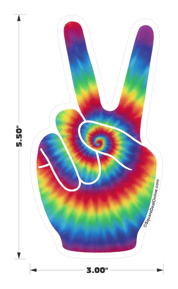 Sticker – Tie Dye Rainbow Peace Fingers Flower Power 1960s Protest Anti-War 5.5"