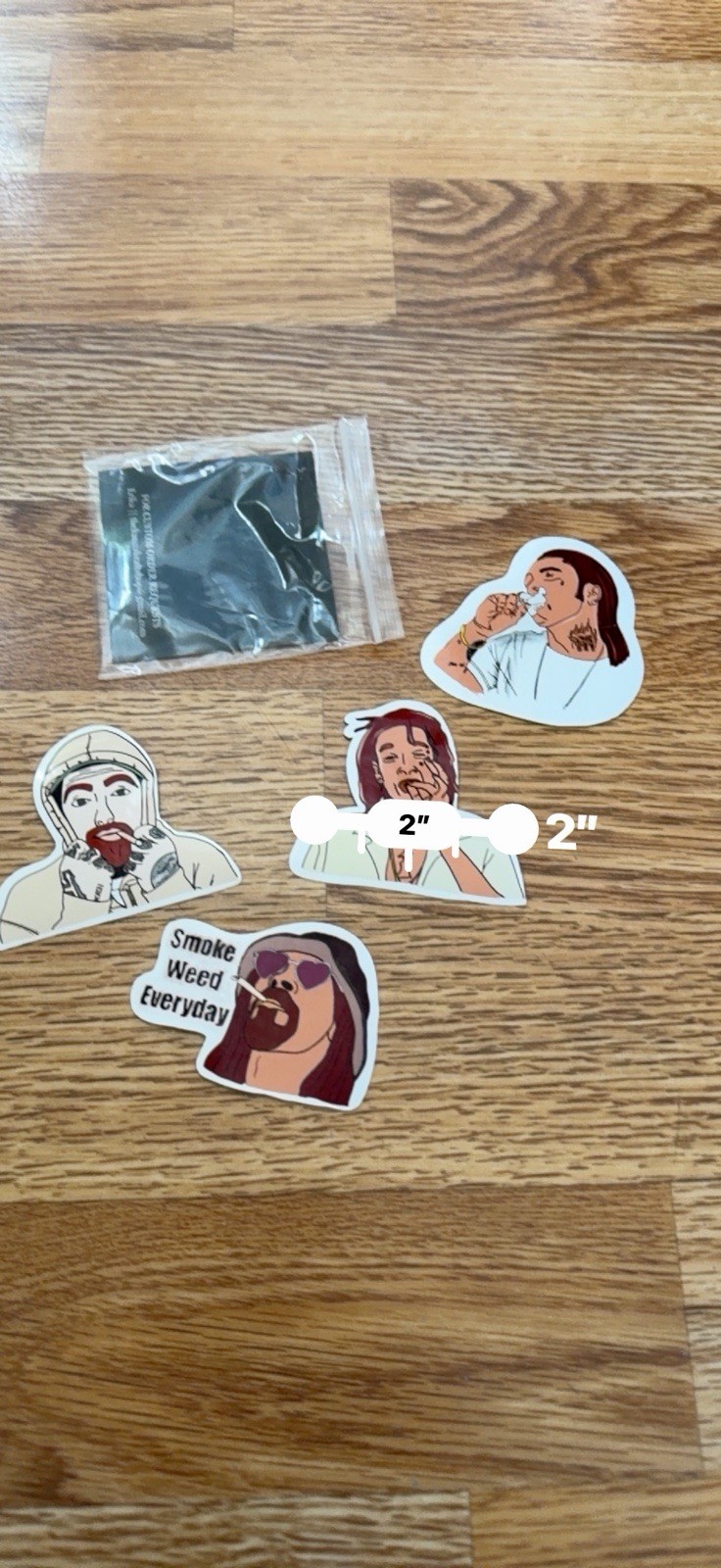 Set of 4 Die Cut Hand Drawn 'Rapper' Stickers Ft. Snoop, Mac, Lil Wayne 2"