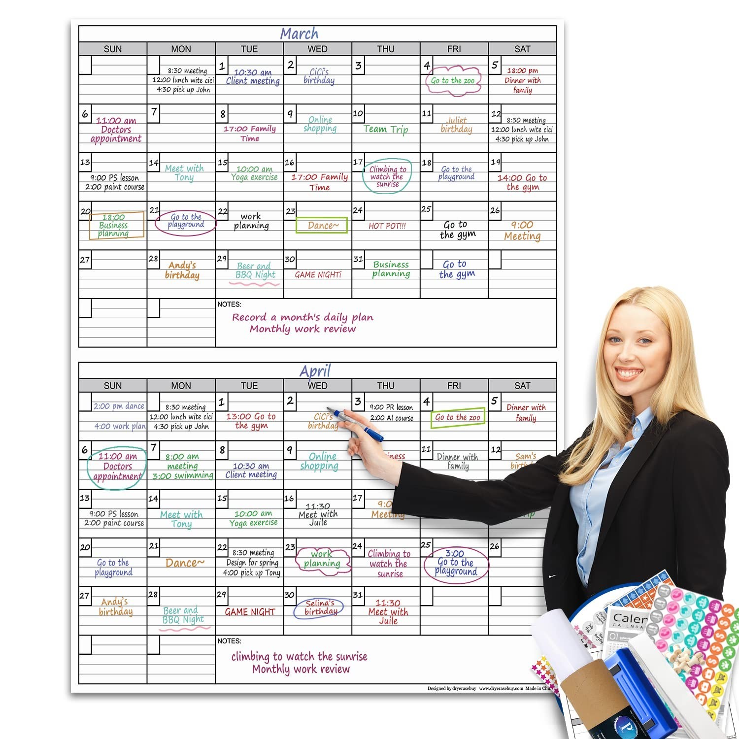 Dry Erase Two Month Laminated jumbo Wall Calendar, 38" x 50", Huge bimonthly …