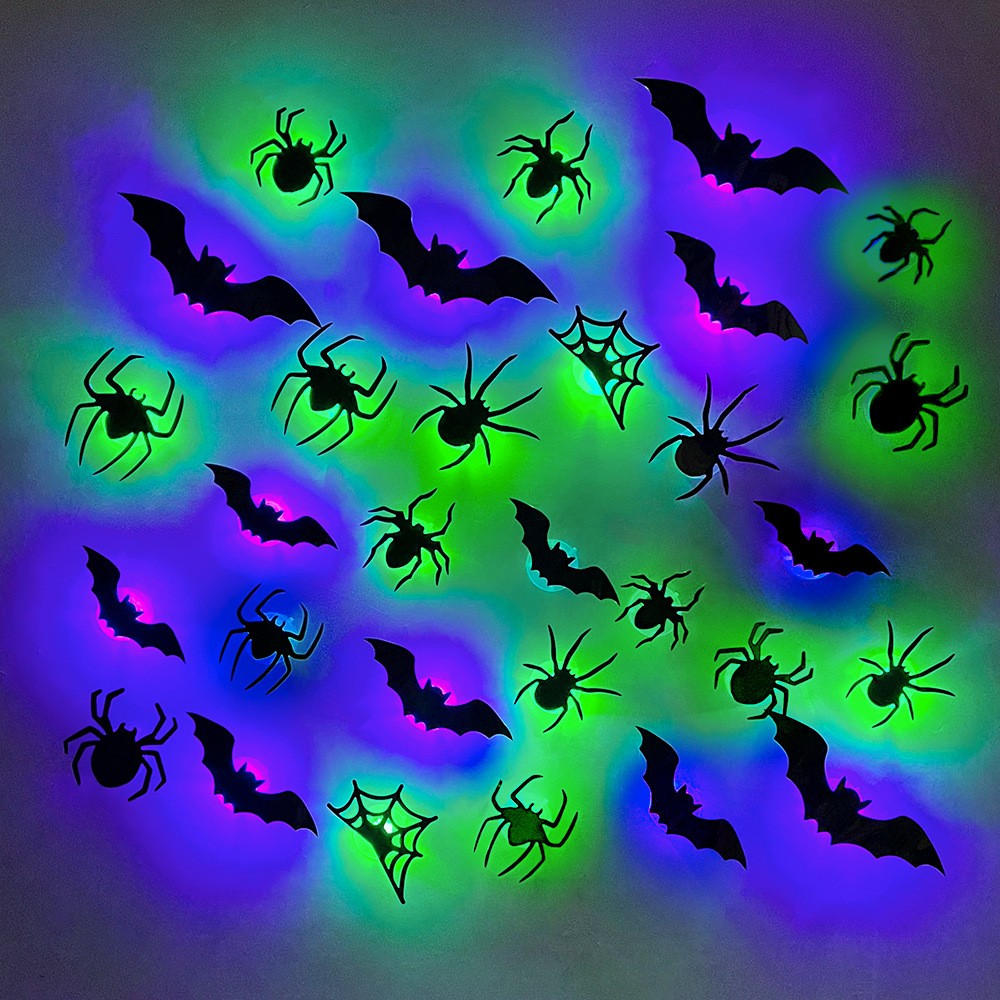 42pcs Halloween Wall Decor 3D Led Bats Spiders Wall Stickers Removable Light Up