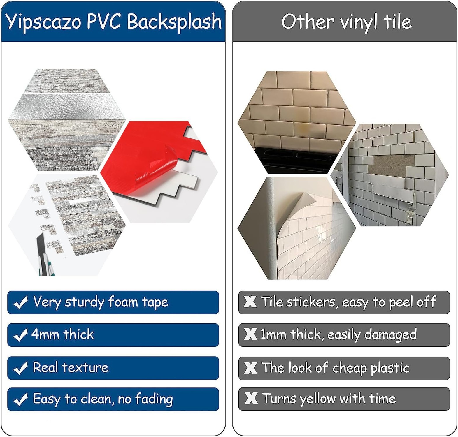 Yipscazo 20 – Sheet Peel and Stick Wood Metal Tile Backsplash, Stick on Tiles…