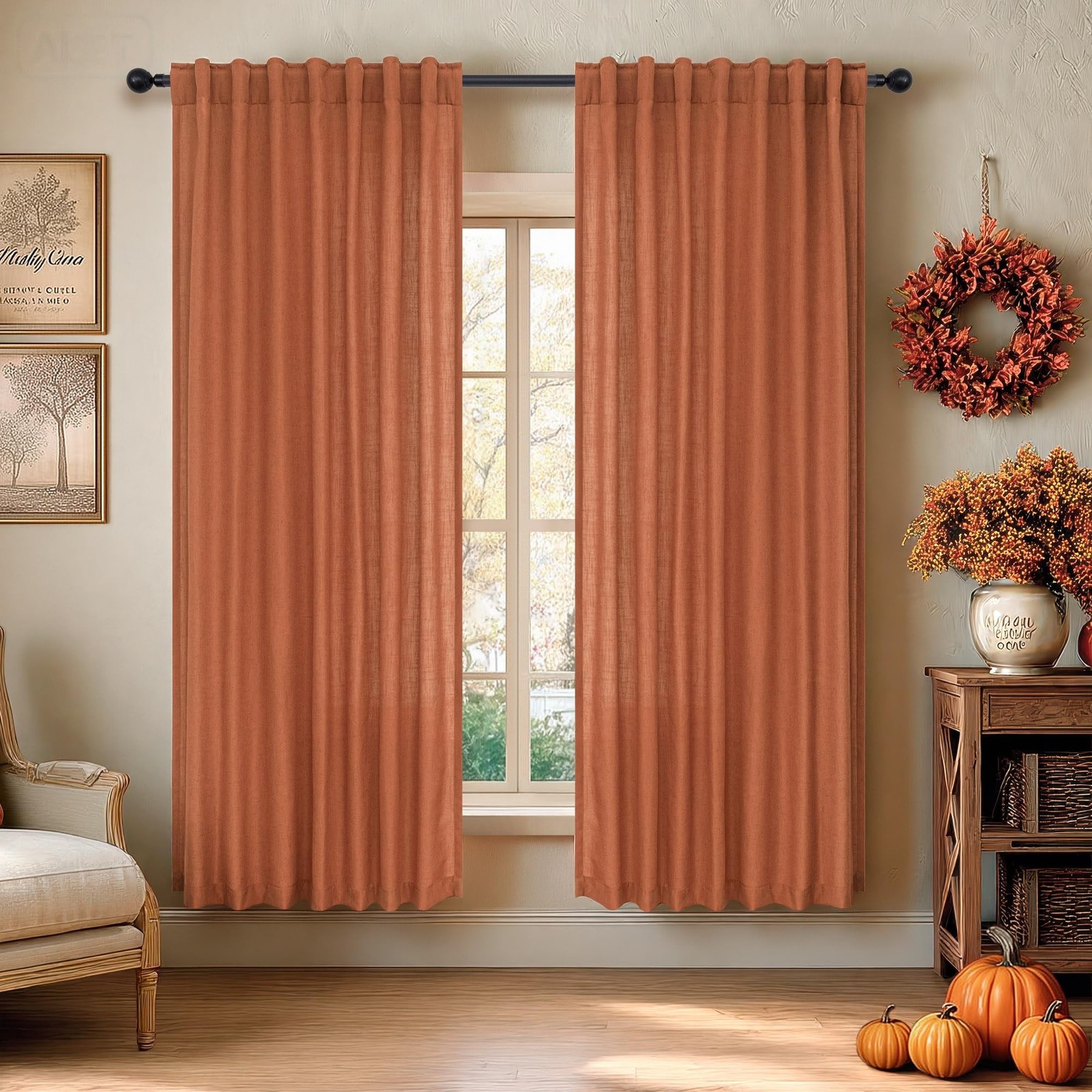 Dusty Burnt Orange Curtains 63 Inch Length for Living Room 2 Panels… Fast Ship