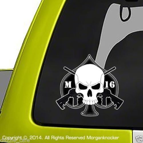 M-16 Rifle Military Spade Skull Crossbones Decals -2 Pack- War Games 2 stickers