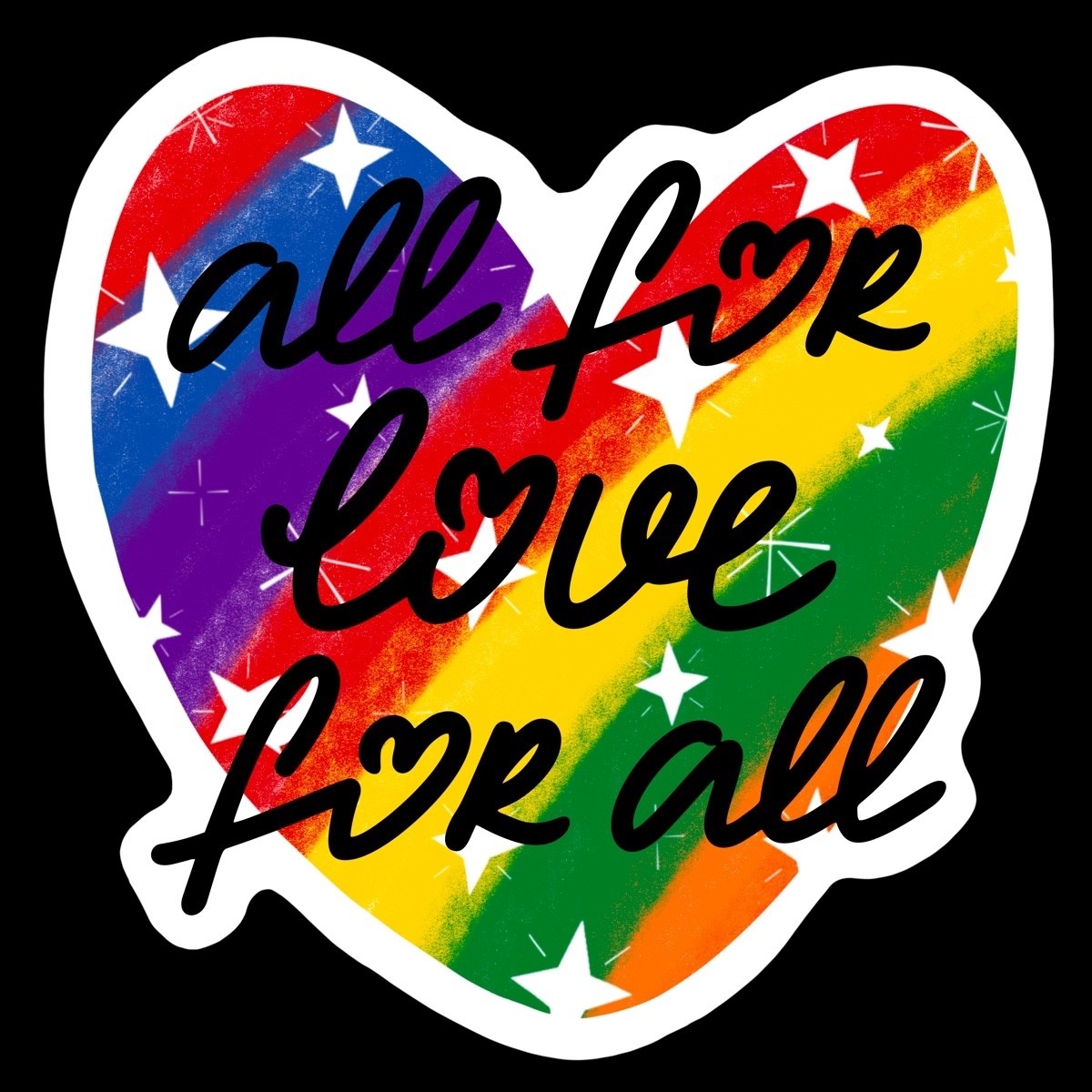 ALL FOR LOVE RAINBOW HEART STICKER GAY LGBTQ 9 Pack