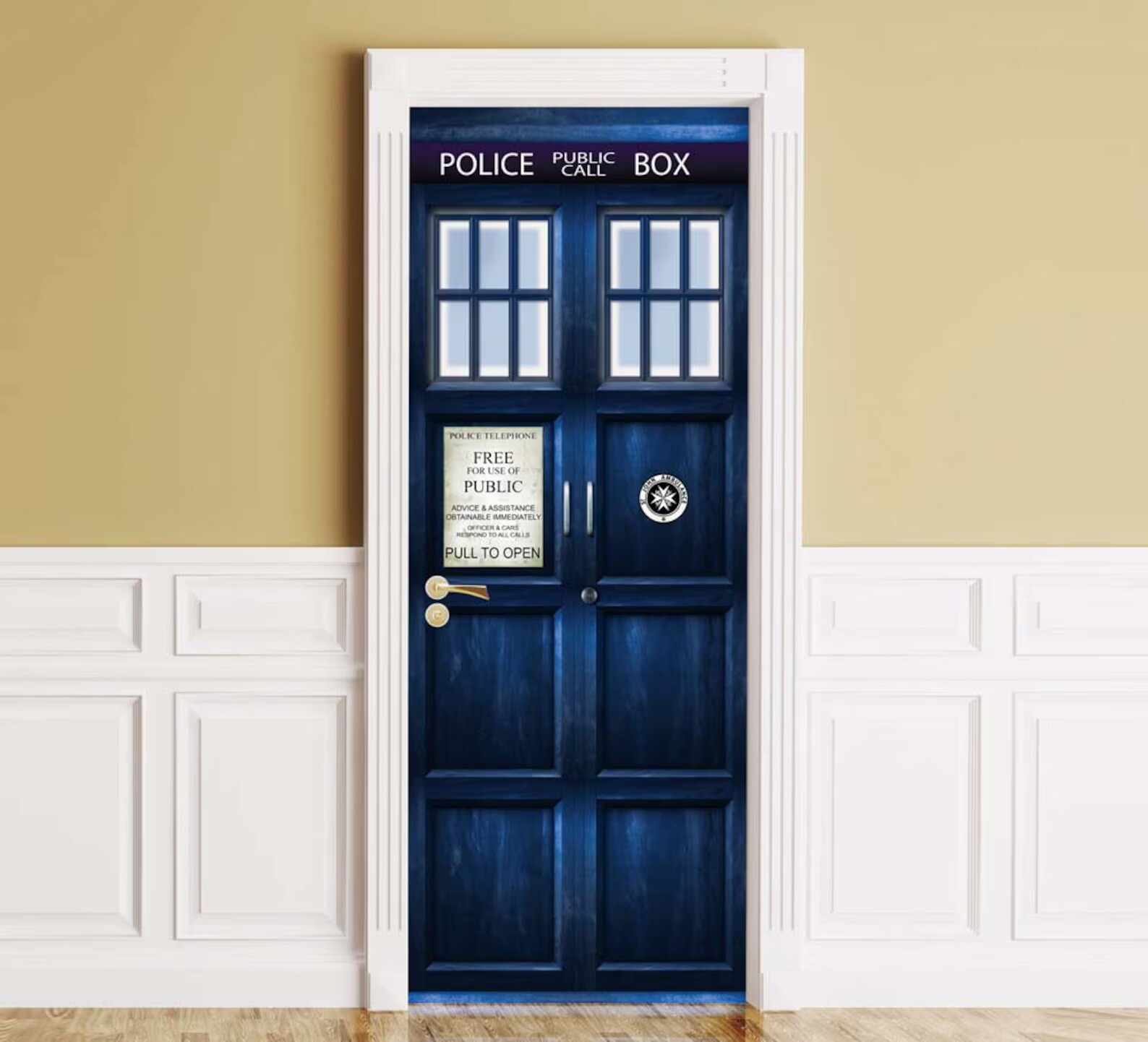 London Police Box Door Wrap, Whovian Decor, Laminated Cover Sticker Single piece