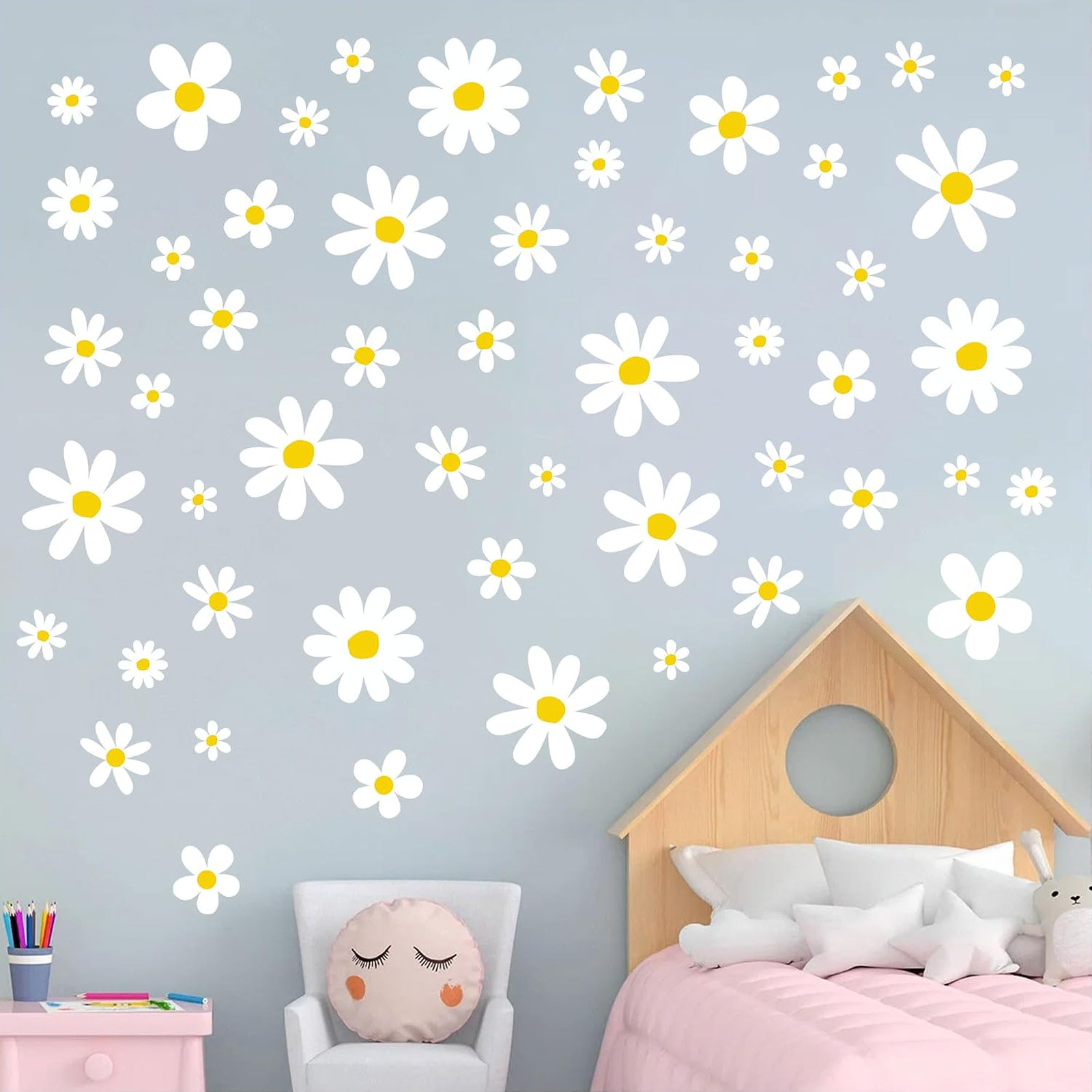 12 Sheets Daisy Wall Decals Flower Wall Stickers Girls Room Decor Peel and Stick