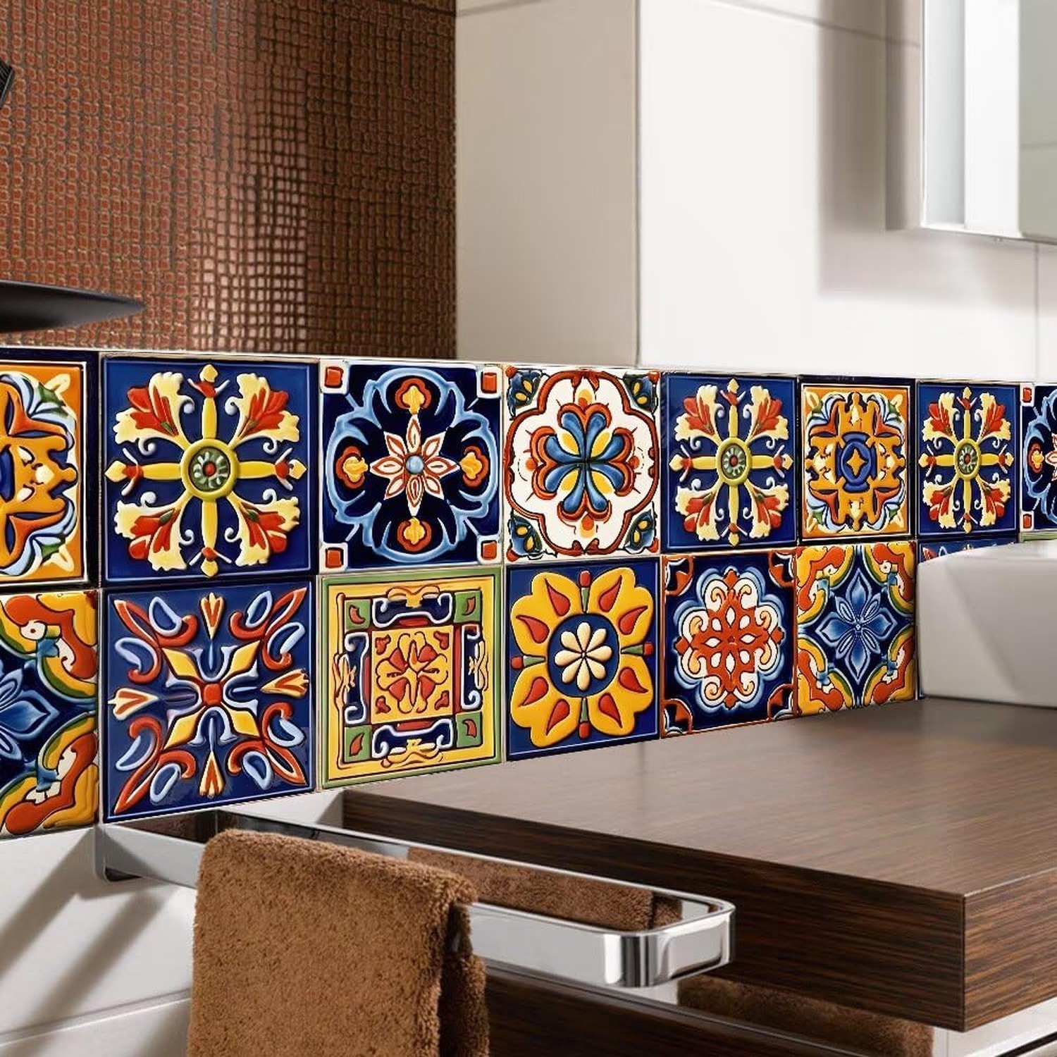 24 PCS Moroccan Boho Tile Stickers Peel and Stick 4×4 Inch, Waterproof Vinyl …
