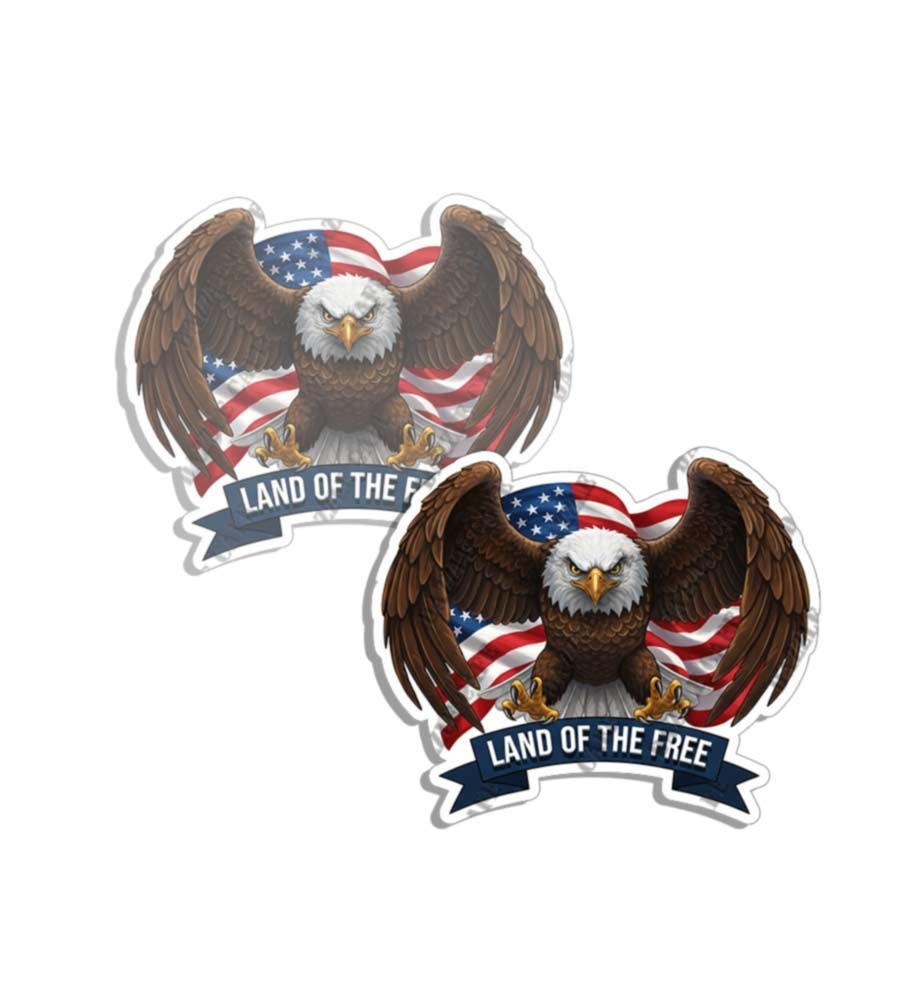 LAND OF THE FREE Stickers Bald Eagle American Flag Decals Made in USA 2 PACK