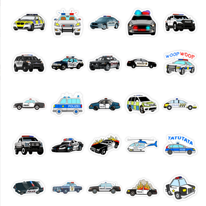 50 Pcs Stickers Police Car Fridge Luggage Skateboard Phone Fridge Helmet Vinyl