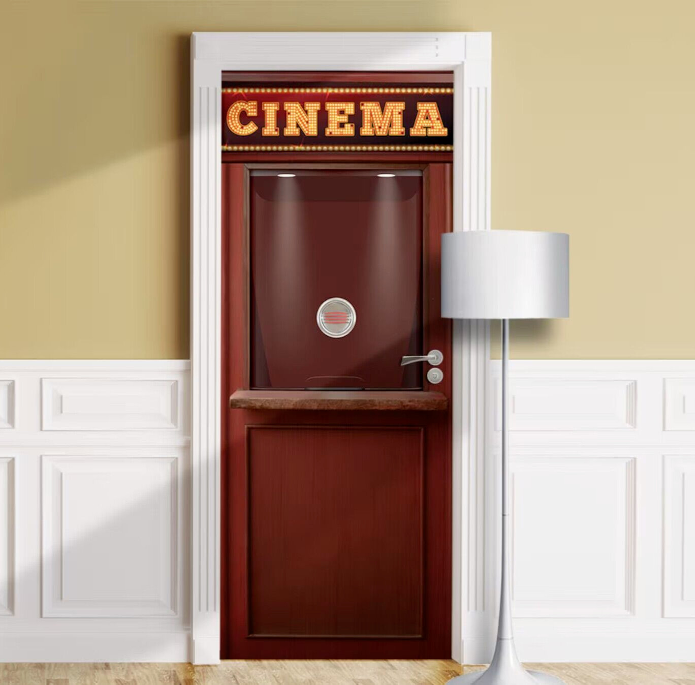 Movie Ticket Booth Door Mural, Home Theater Decoration. Peel'n'Stick, Sticker